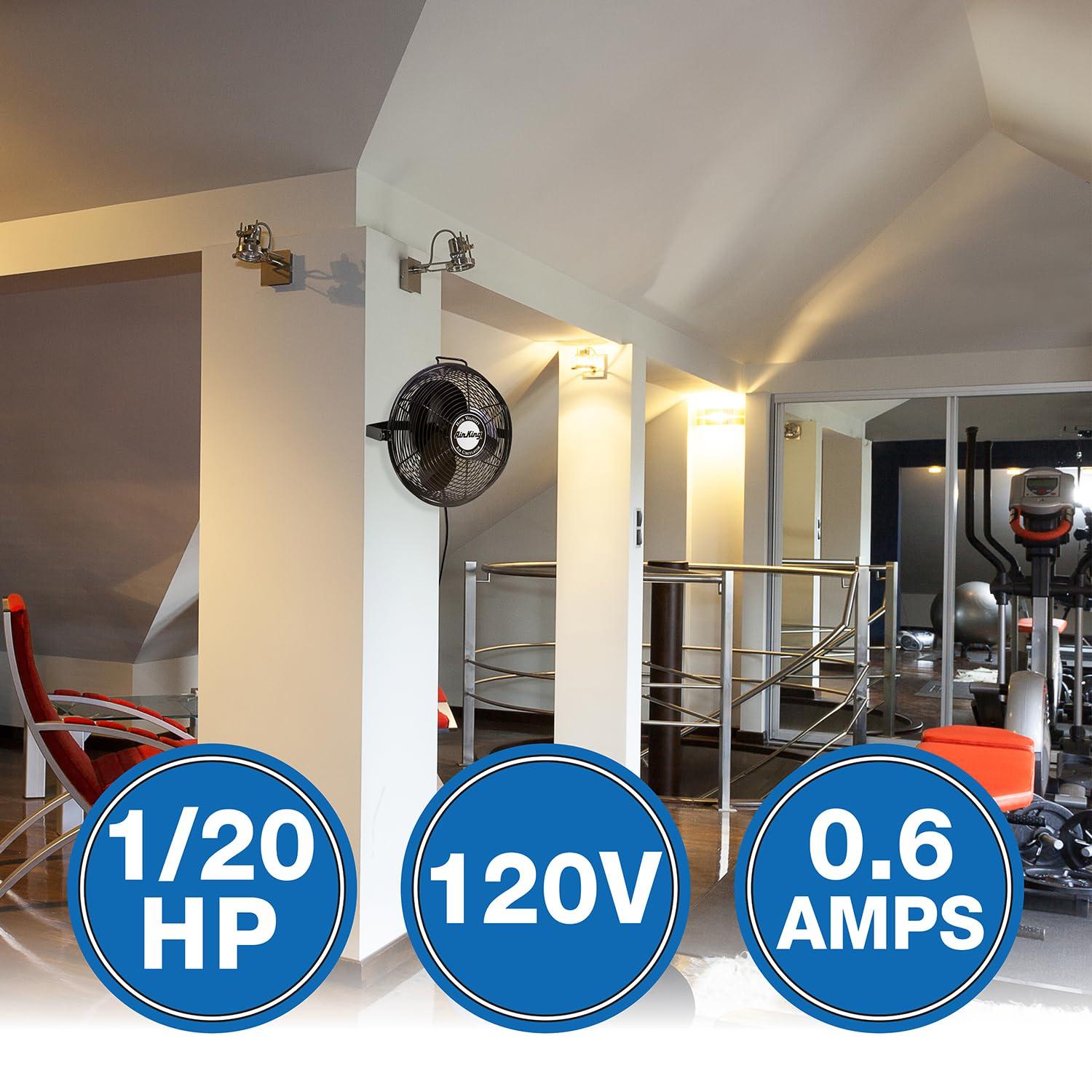 Air King 14 Inch 1/20 Horsepower 3-Speed Indoor Industrial and Commercial Enclosed Pivoting Warehouse Garage Steel Multi-Mount Fan, Black