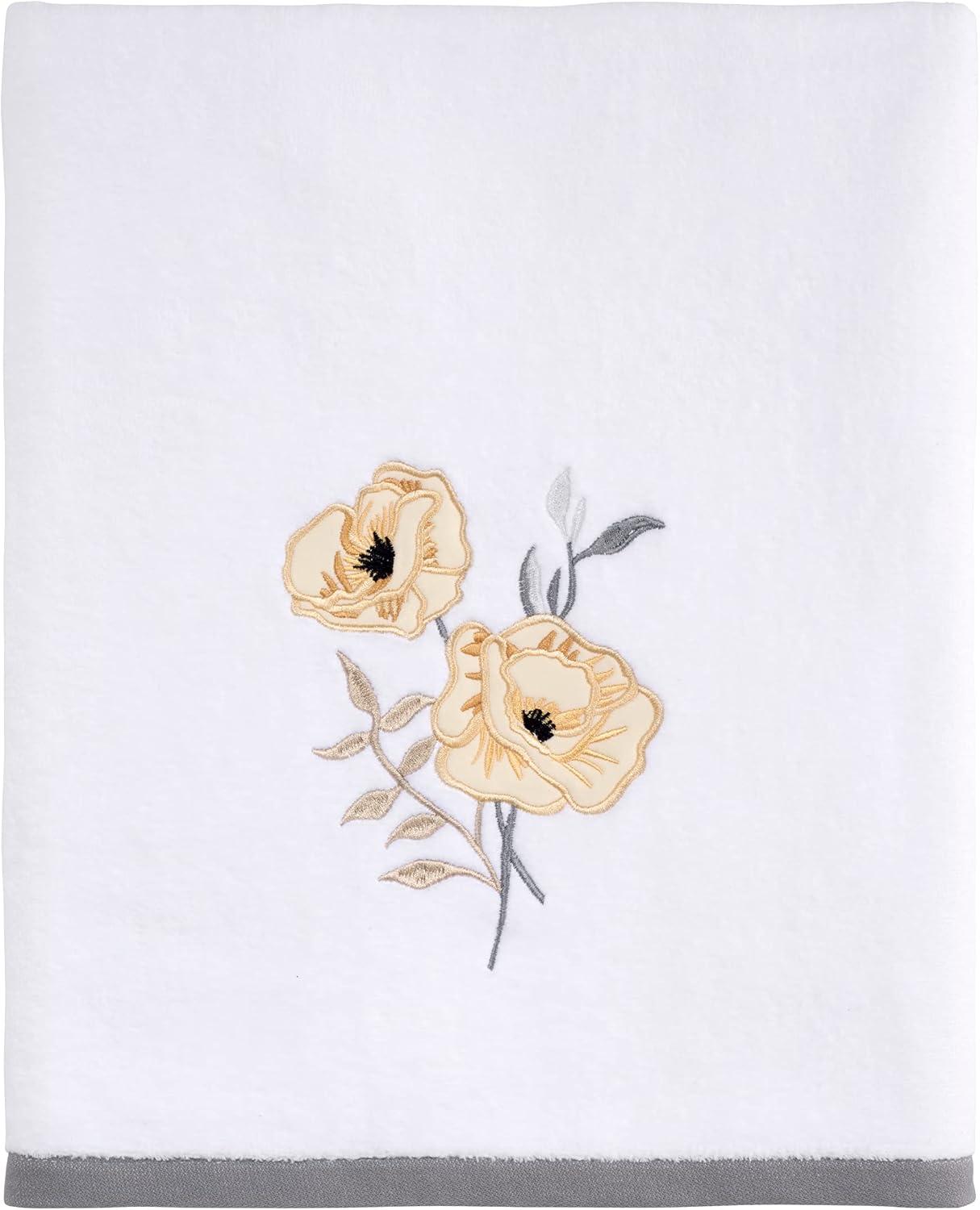 White Cotton Bath Towel with Yellow Floral Embroidery