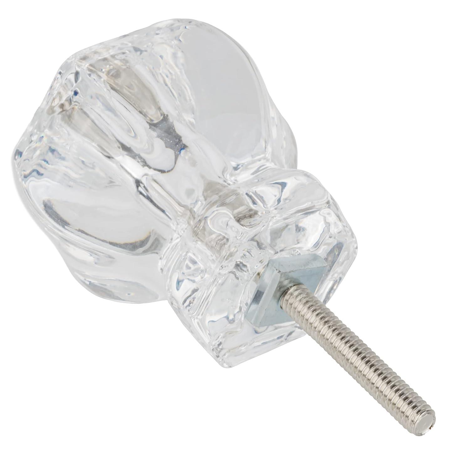 Depression Era Hexagonal Clear Glass Drawer Knob | Diameter: 1-1/2" | Handle for Antique Cabinet Door, Dresser Drawer, Desk | Reproduction Furniture Hardware | UA-964-CL