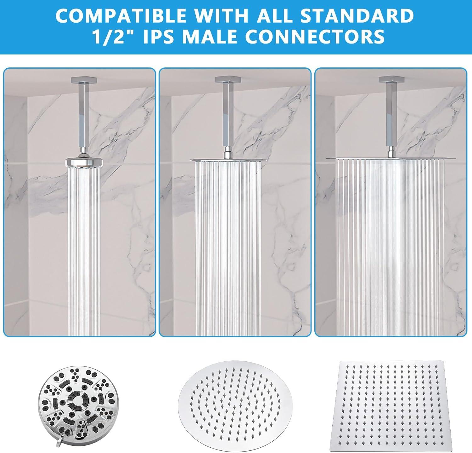 8 in. L Brushed Nickel Ceiling Mounted Rain Shower Extension Shower Arm with Flange