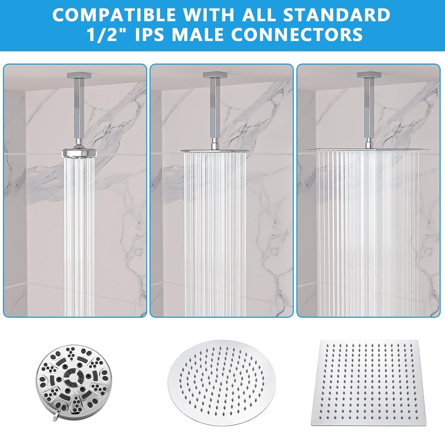 8 in. L Brushed Nickel Ceiling Mounted Rain Shower Extension Shower Arm with Flange