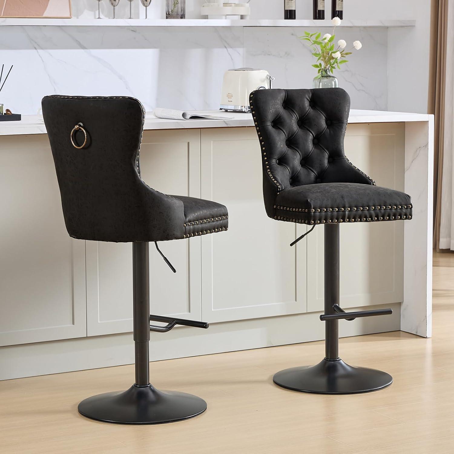 Modern Upholstered Tufted Swivel Velvet Bar Stools (Set of 4)