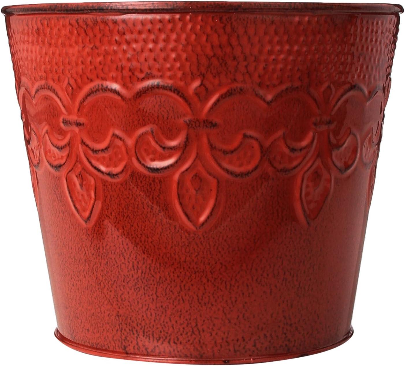 Robert Allen MPT01889 Fleur De Lis 6 in. Cayenne Red Metal Planter