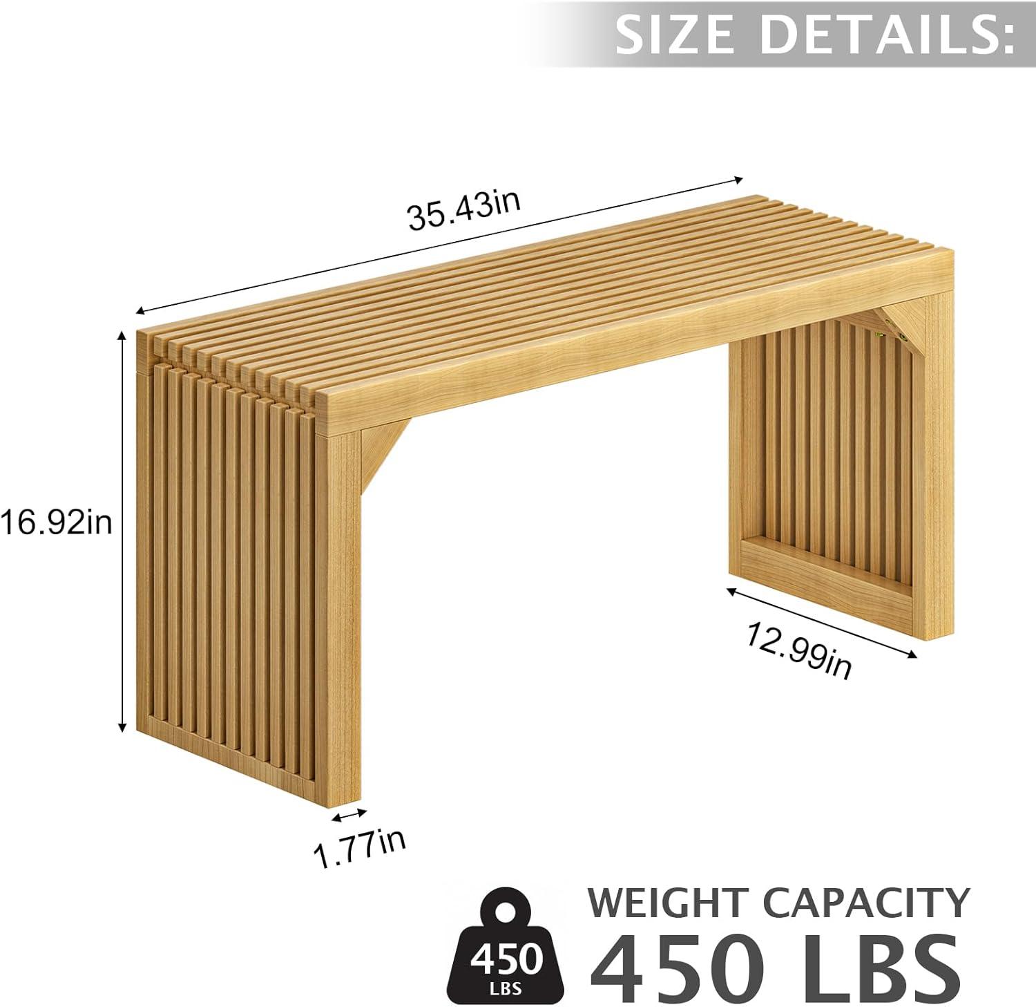 35" Solid Wood Bench, Nature Entryway Bench with Storage for Entryway, Living Room, Kitchen