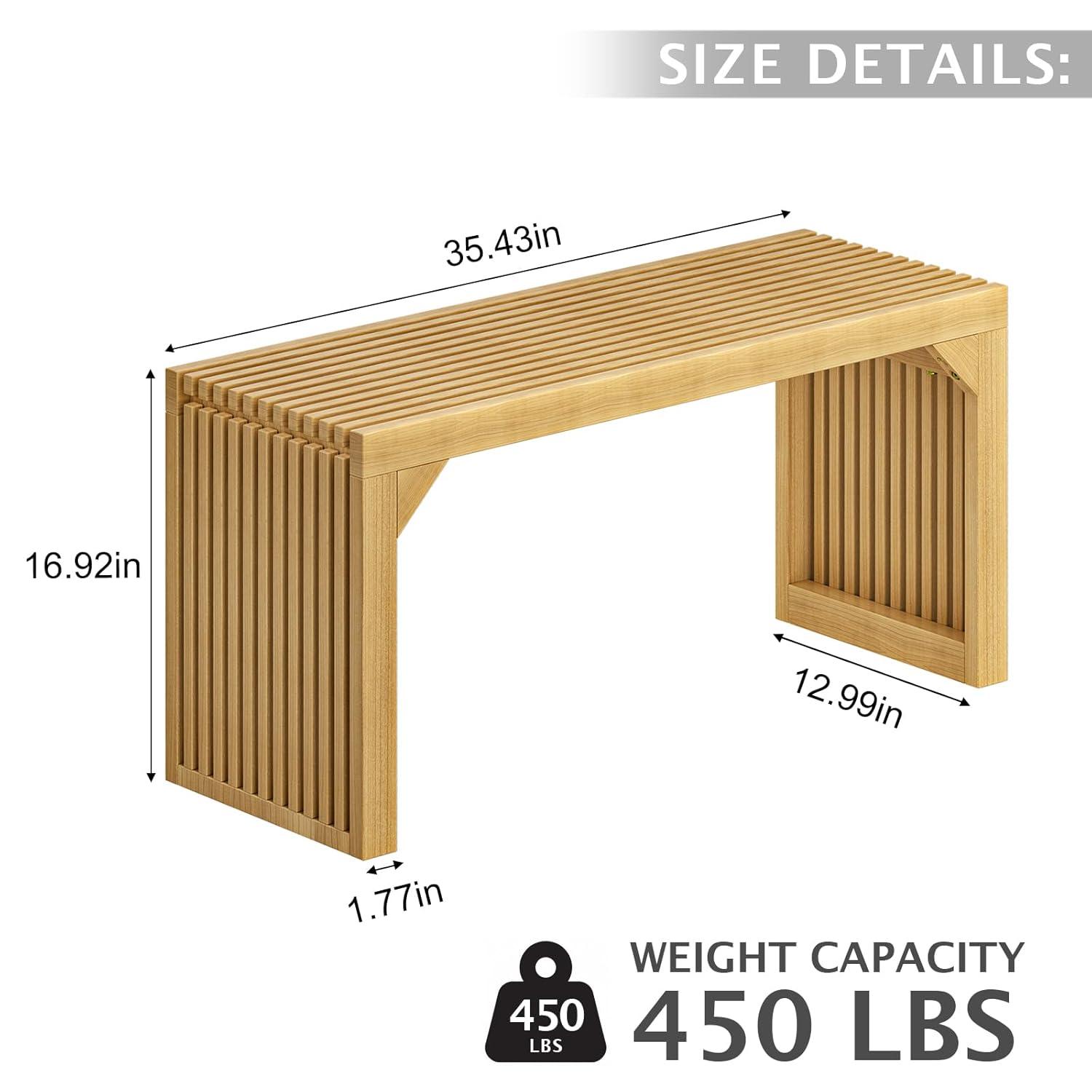 35" Solid Wood Bench, Nature Entryway Bench with Storage for Entryway, Living Room, Kitchen