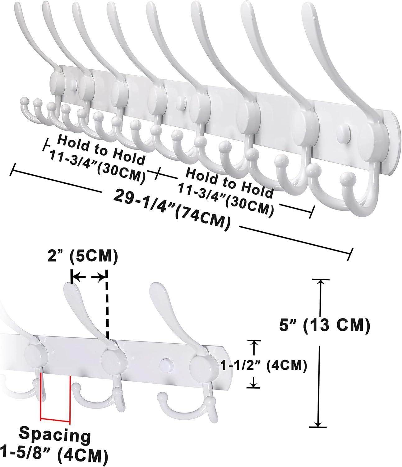 White Heavy Duty Stainless Steel Wall Mounted Coat Rack with 8 Hooks