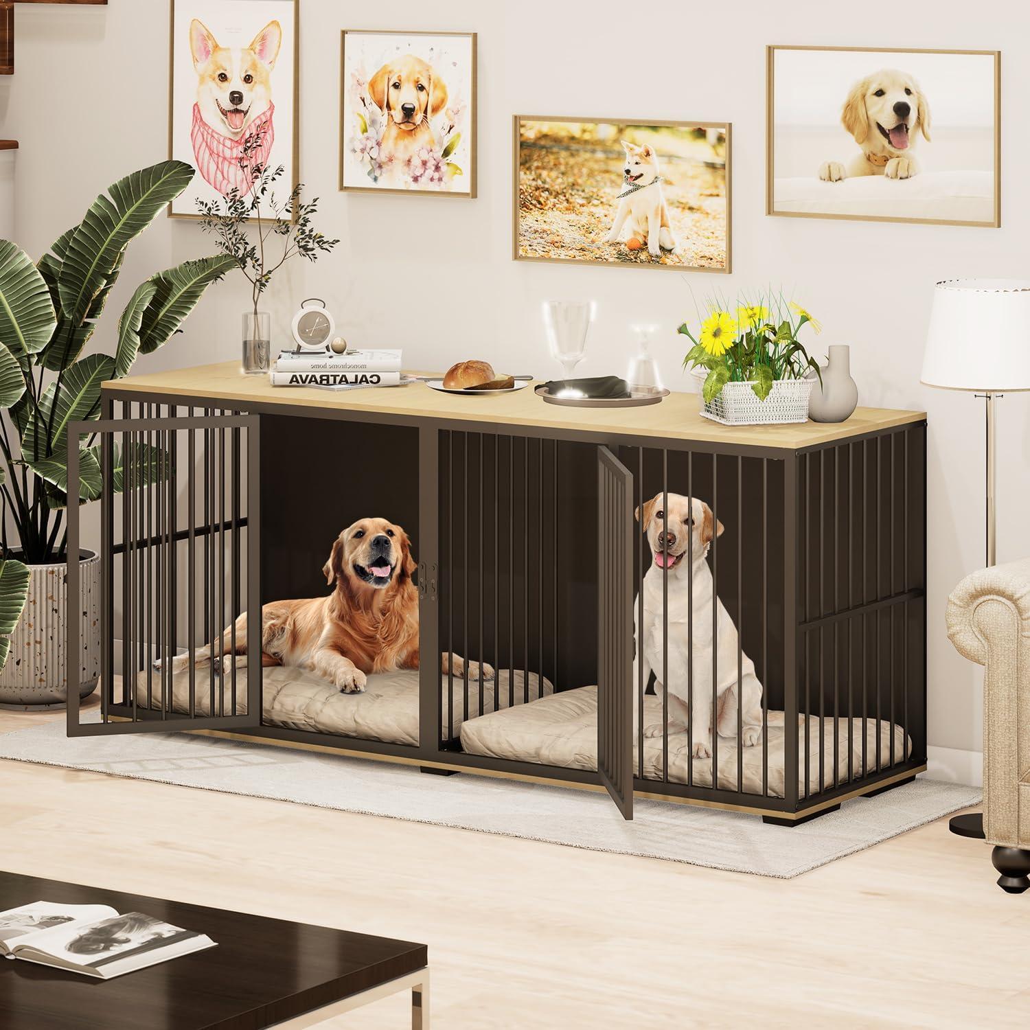 Tucker Murphy Pet™ Large Dog Crate Furniture for 2 Dogs, 71.6'' Steel Frame Dog Crate with Double Doors, Heavy Sturdy Dog Kennel