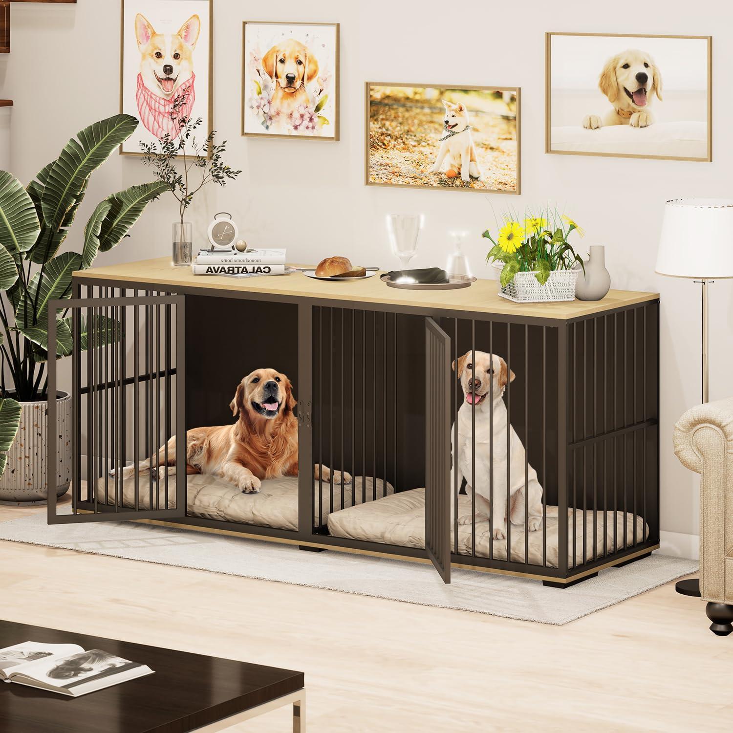 Tucker Murphy Pet™ Large Dog Crate Furniture for 2 Dogs, 71.6'' Steel Frame Dog Crate with Double Doors, Heavy Sturdy Dog Kennel