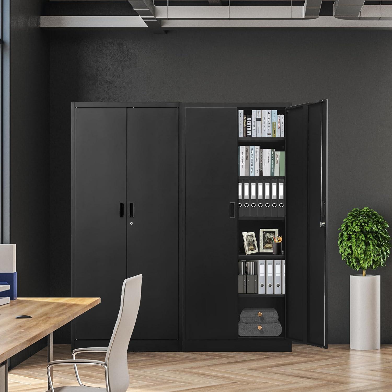 Metal Storage Cabinet, Locking Cabinet with 5 Adjustable Shelves for Garage, Office, Home, Classroom- Black