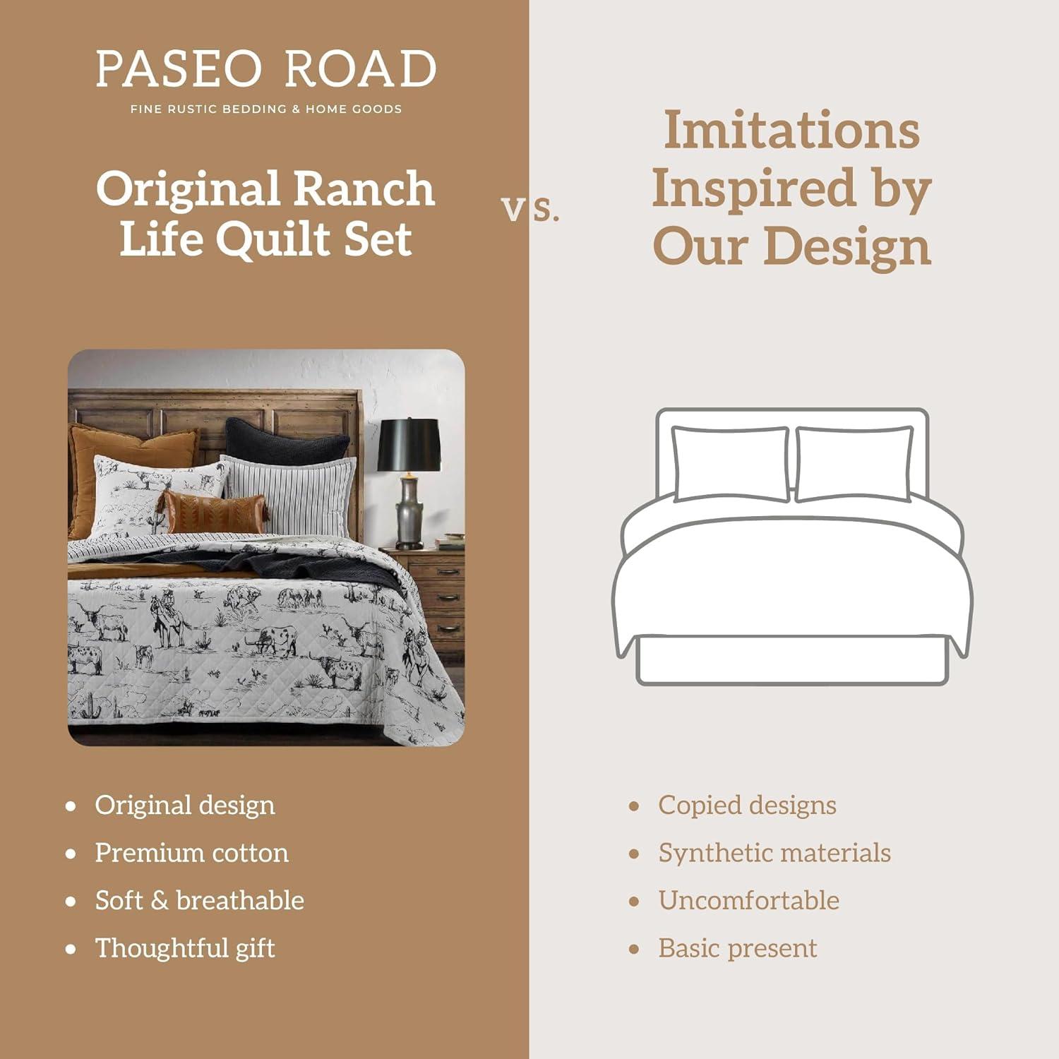 Paseo Road by HiEnd Accents Ranch Life White/Black Cotton Reversible Western Rustic Farmhouse 3 Piece Quilt Set