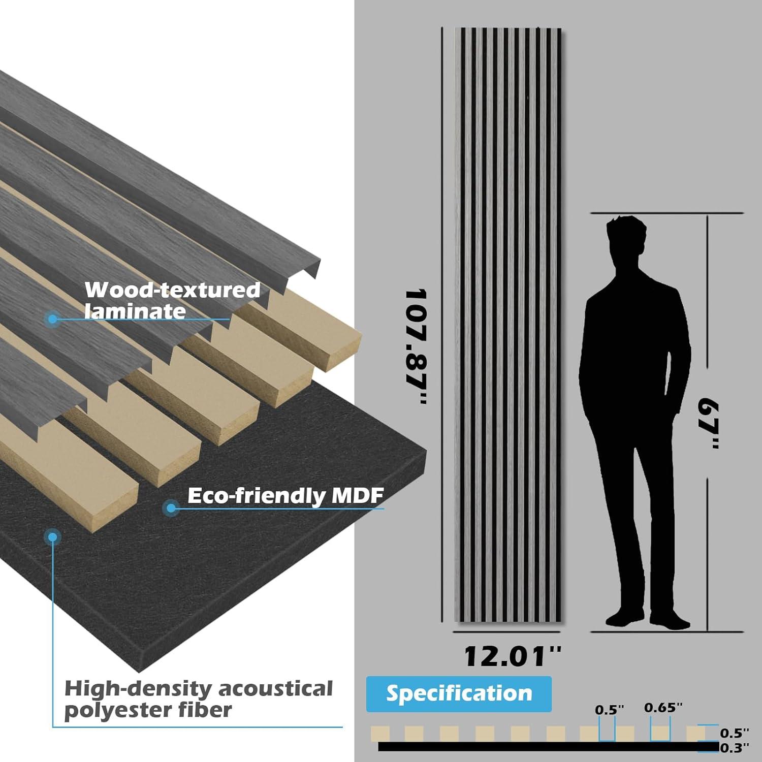 Art3d 2-Pack 108" x 12" Acoustic Wood Panels for Wall, Soundproof Wood Slat Panel for Wall and Ceiling, 3D Fluted Sound Absorbing Paneling for Interior Wall Decor, Living Room, Bedroom - Peach