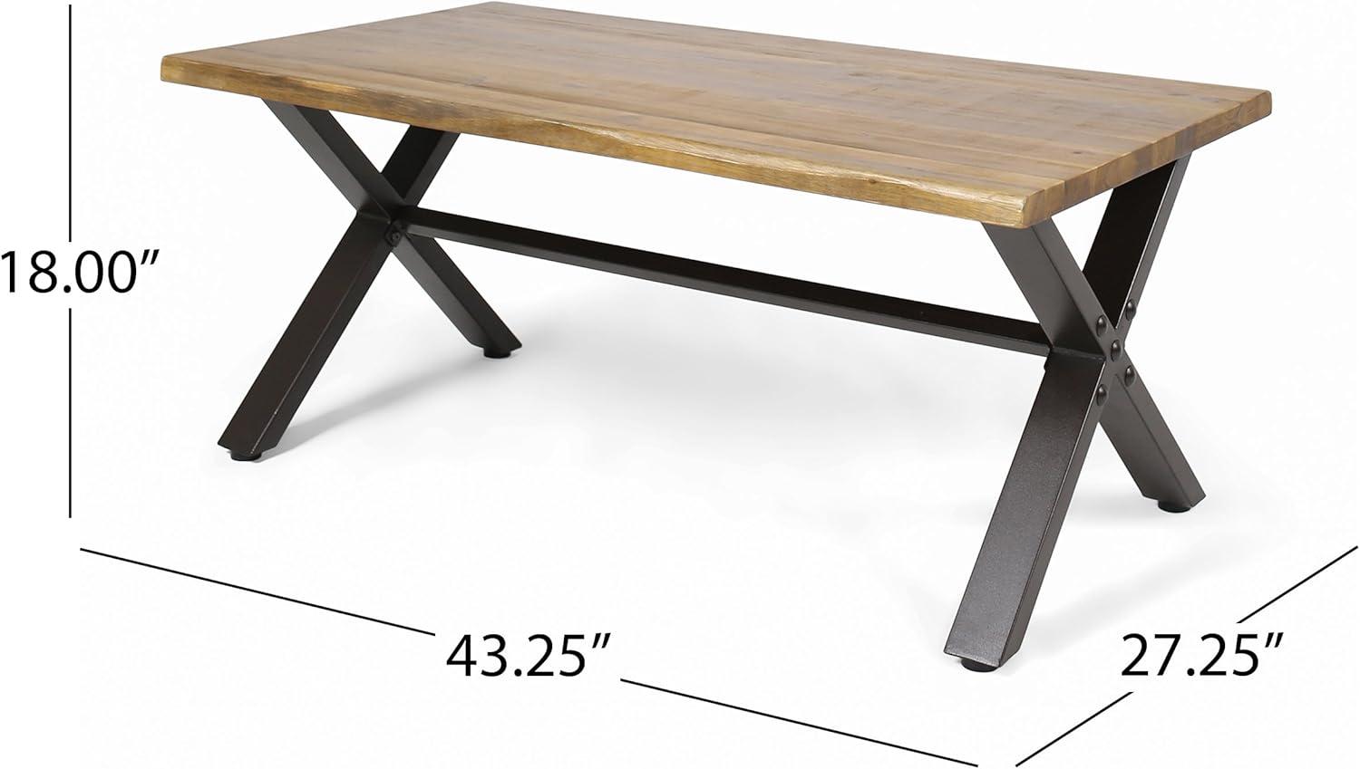 Sanibel Outdoor Acacia Wood Coffee Table with Rustic Metal Legs
