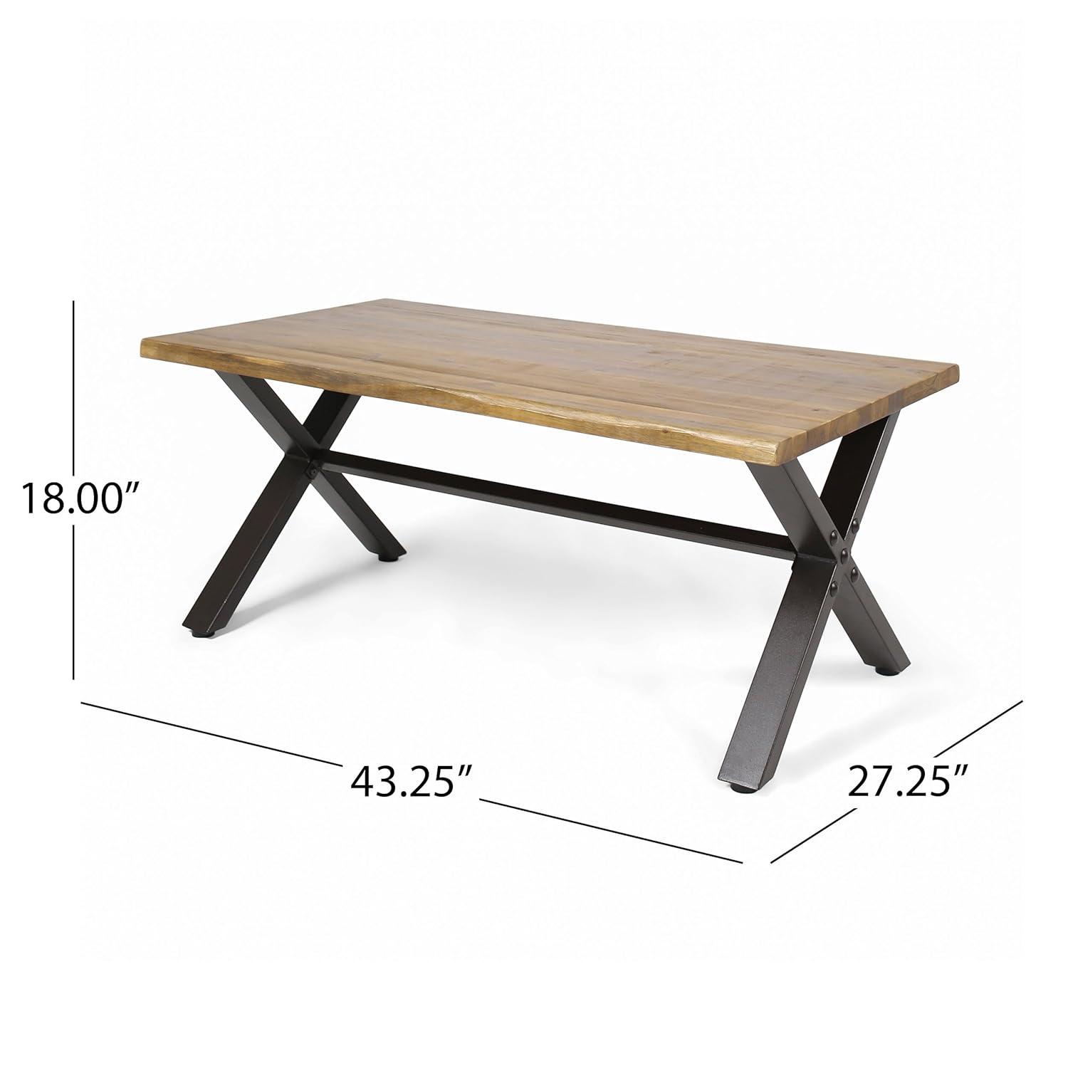 Sanibel Outdoor Acacia Wood Coffee Table with Rustic Metal Legs