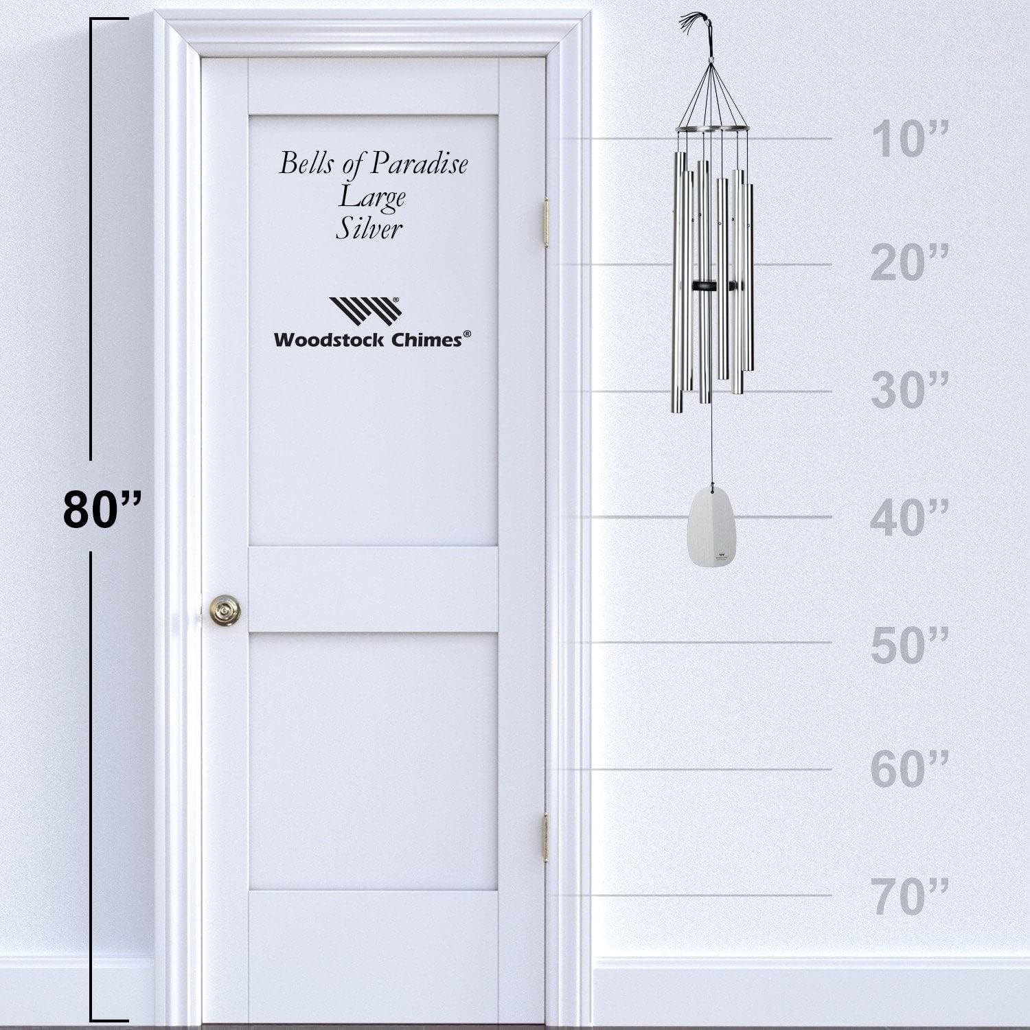 Woodstock Windchimes Bells of Paradise Silver 44", Wind Chimes For Outside, Wind Chimes For Garden, Patio, and Outdoor Decor, 44"L