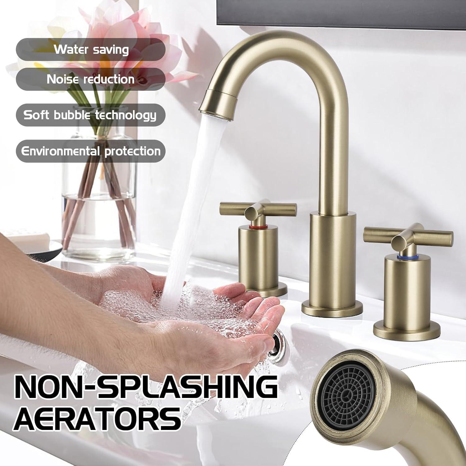 Brushed Gold Stainless Steel 8-Inch Widespread Bathroom Faucet