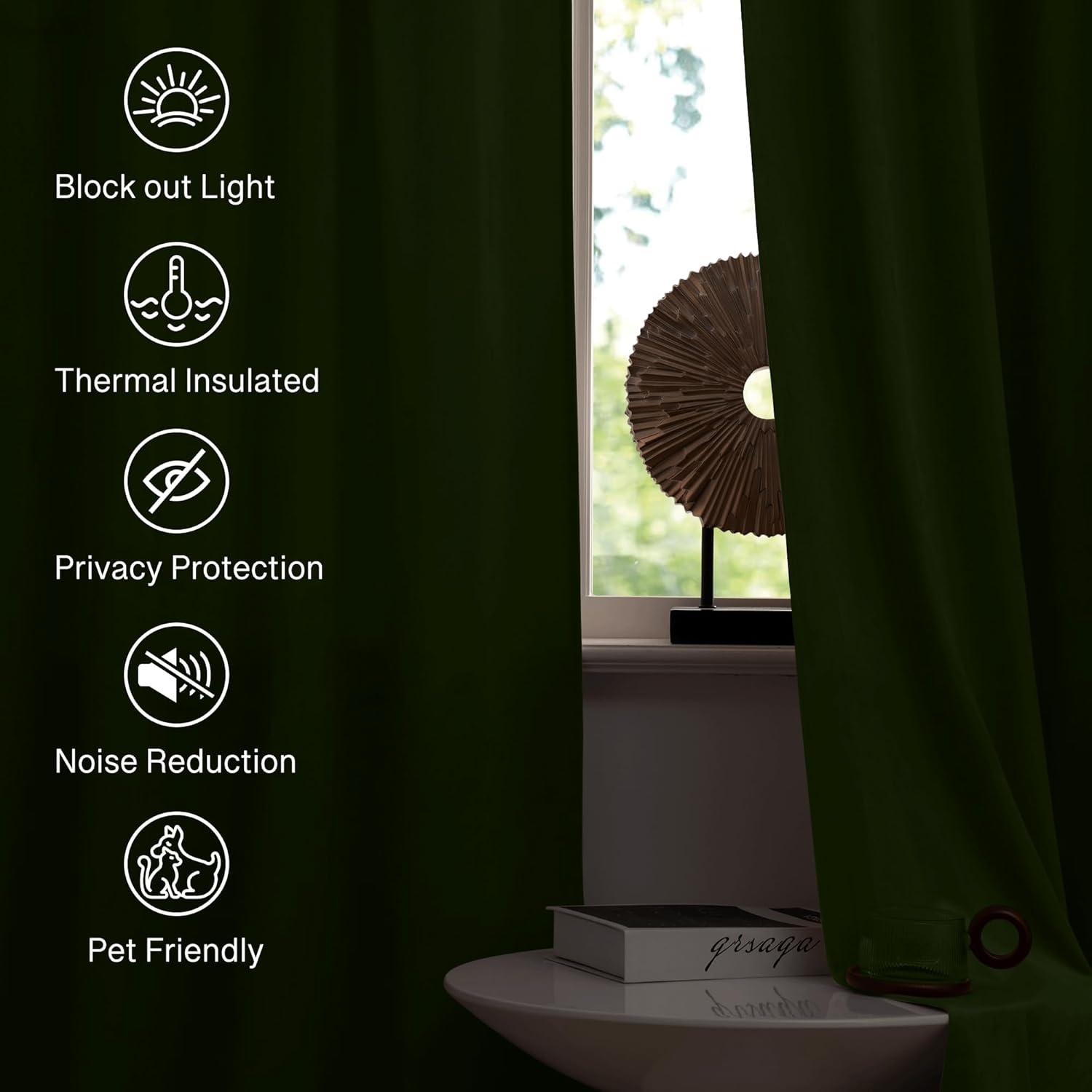 StangH Moss Green Curtains for Living Room, Super Soft Luxury Velvet Room Darkening Drapes 102 inches Long Christmas Holiday Home Decor for Bedroom/Laundry, W52 x L102, 2 Panels