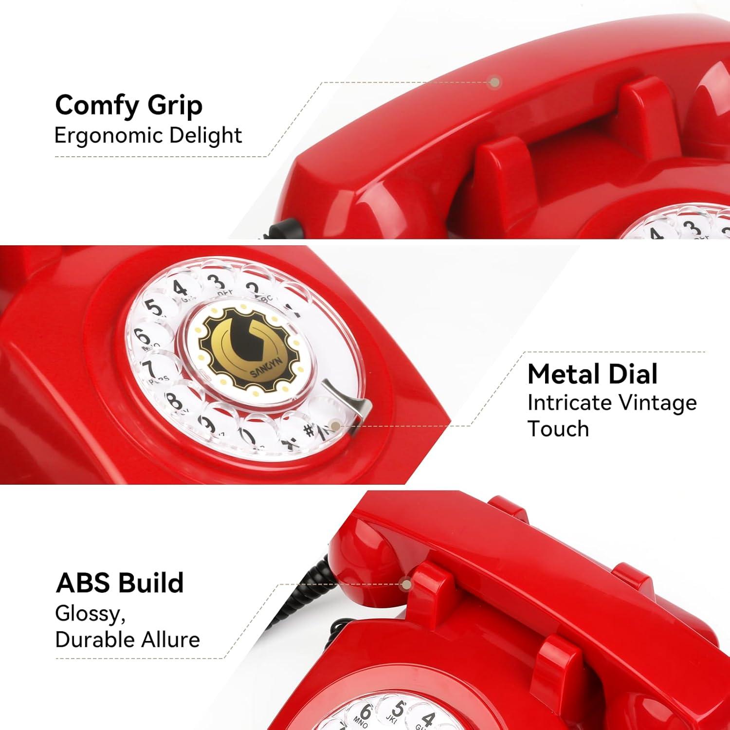 Retro Rotary Dial Phone Sangyn 1960s Vintage Landline Telephone Old Fashioned Corded Phones with Mechanical Ringer for Home Office Desk