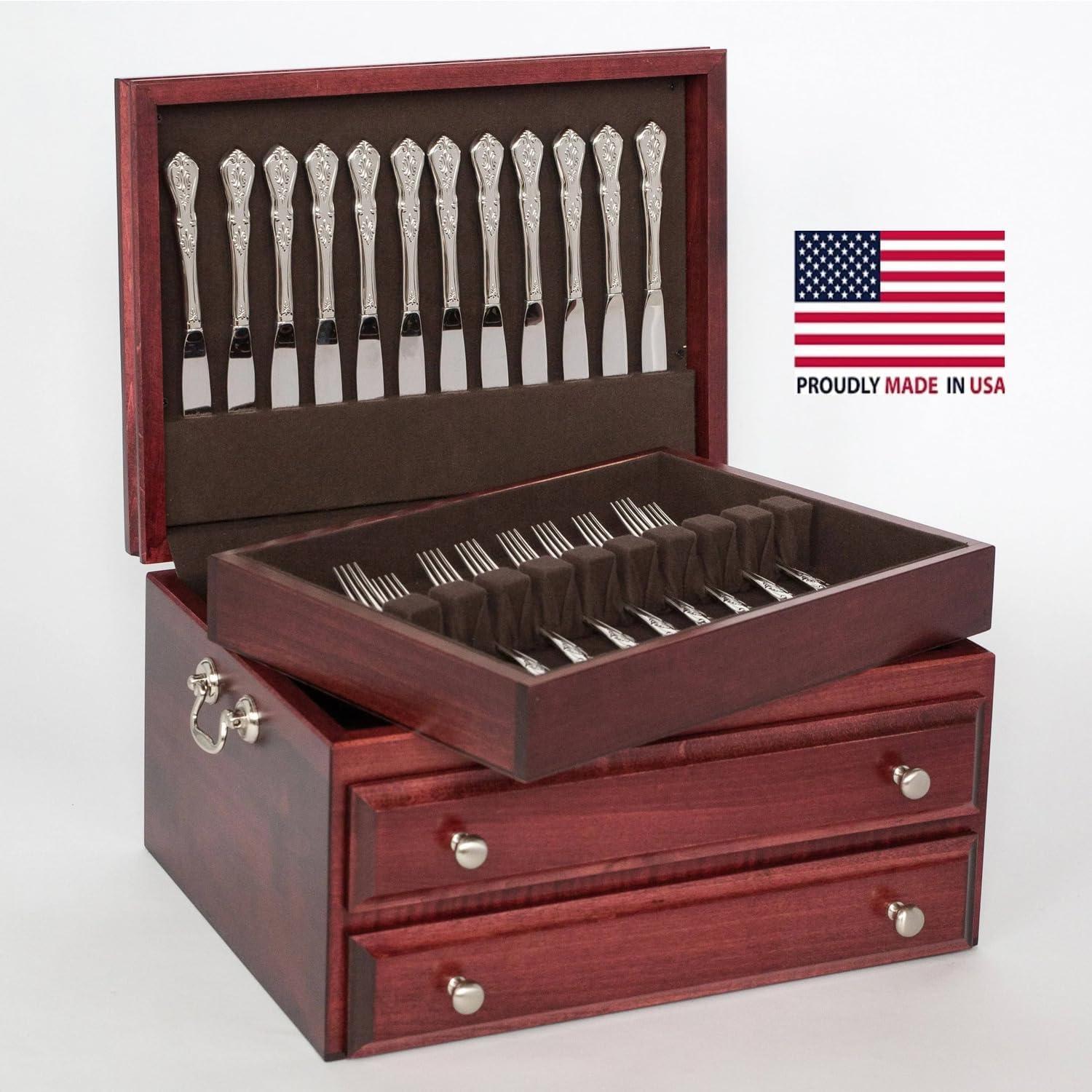 Mahogany Presidential Flatware Chest with Lift-Out Knife Tray