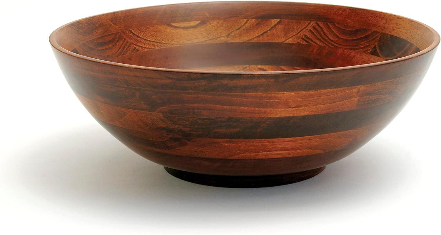 Large Cherry Finish Round Wooden Serving Bowl