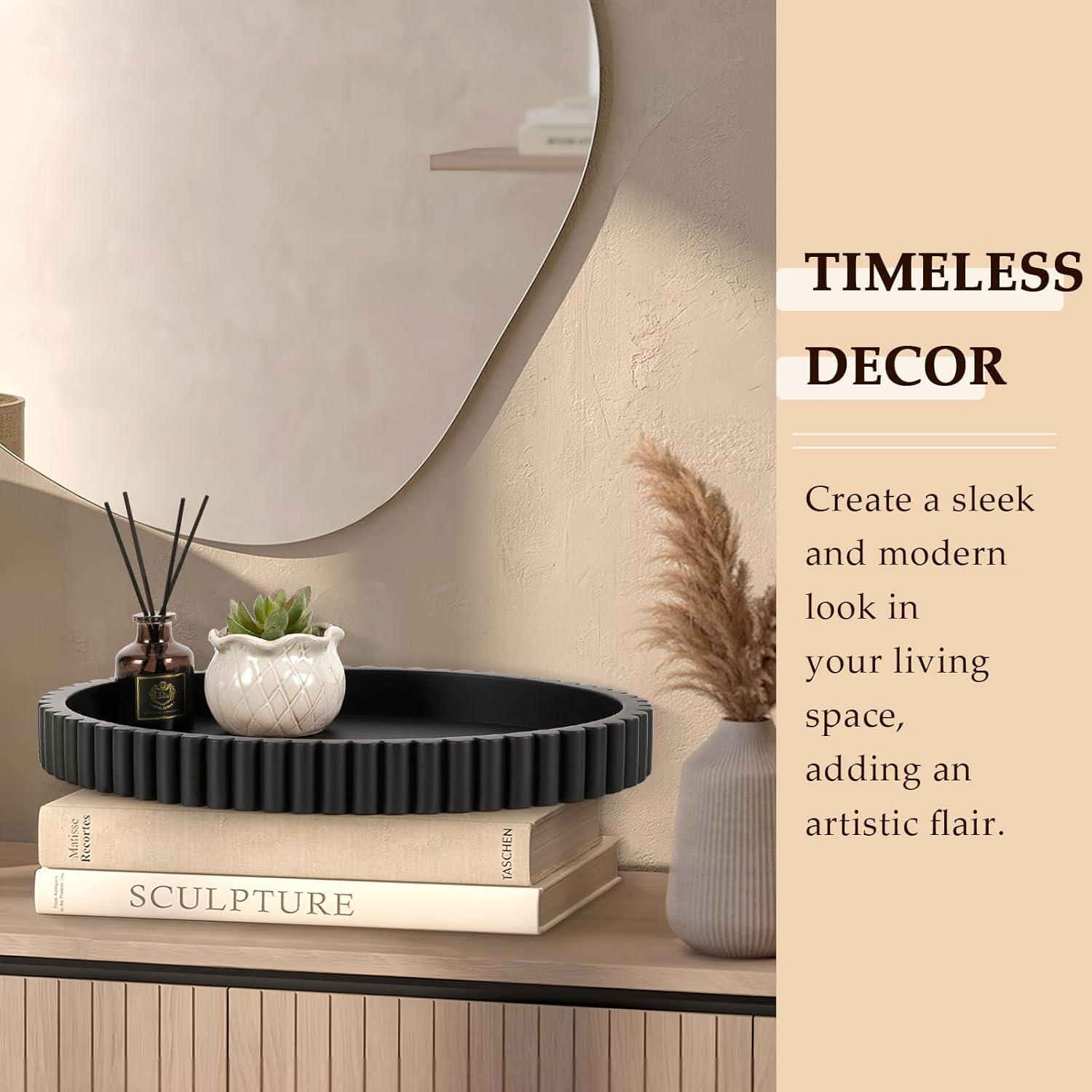 Oval Tray for Coffee Table Decor, 13" Concrete Tray, Table Centerpieces Decorative Trays for Home Decor, Modern Decorative Trays for Coffee Tables, Centerpiece Trays, Black