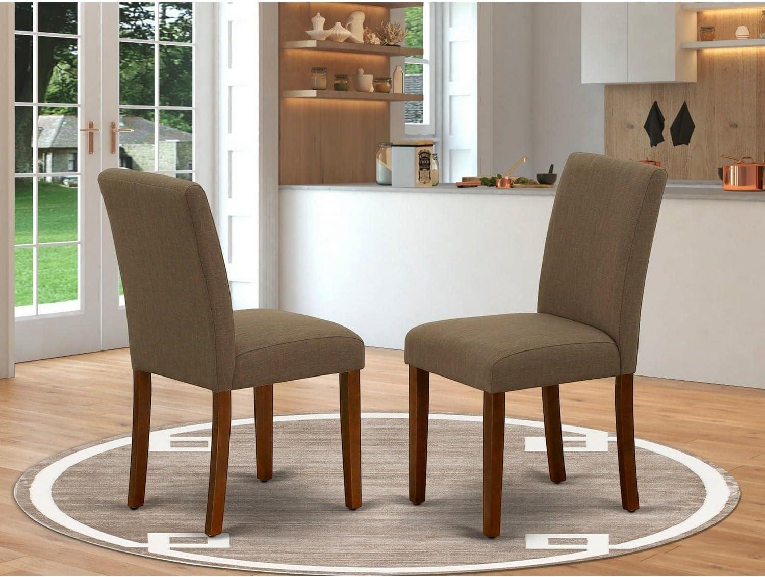 Coffee Linen Upholstered Parsons Side Chair with Mahogany Legs, Set of 2