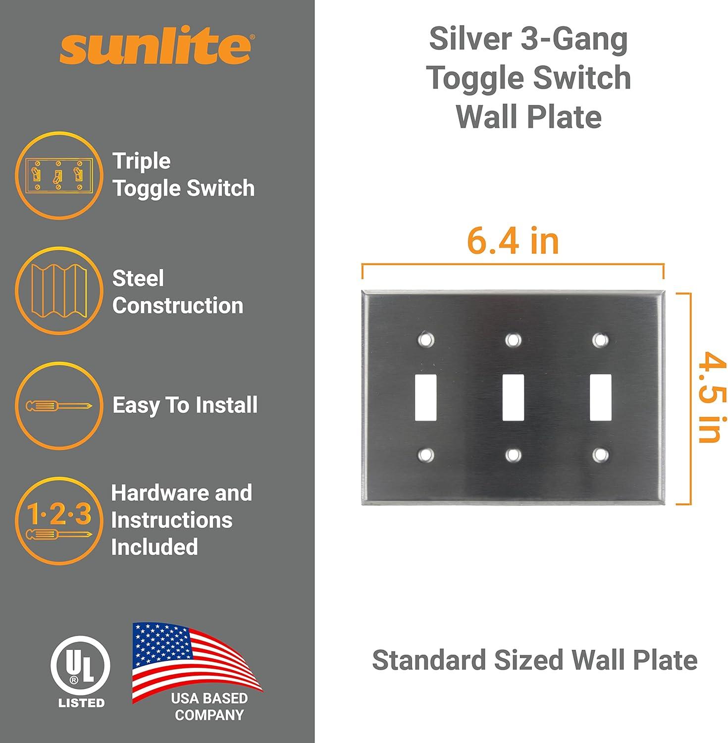 Steel 3-Gang Toggle Switch Plate with Matching Screws