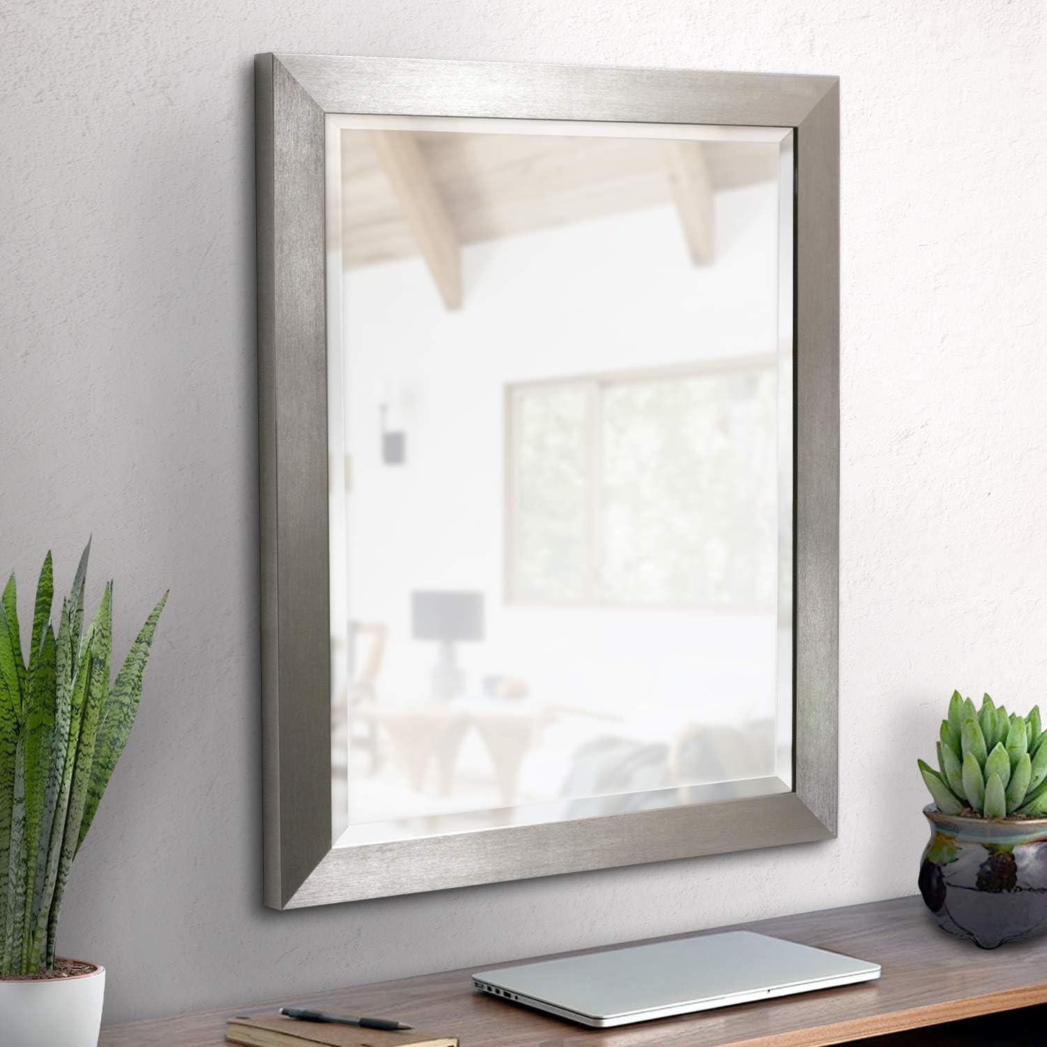 Brushed Nickel Polystyrene 26" x 32" Rectangular Beveled Wall Mirror