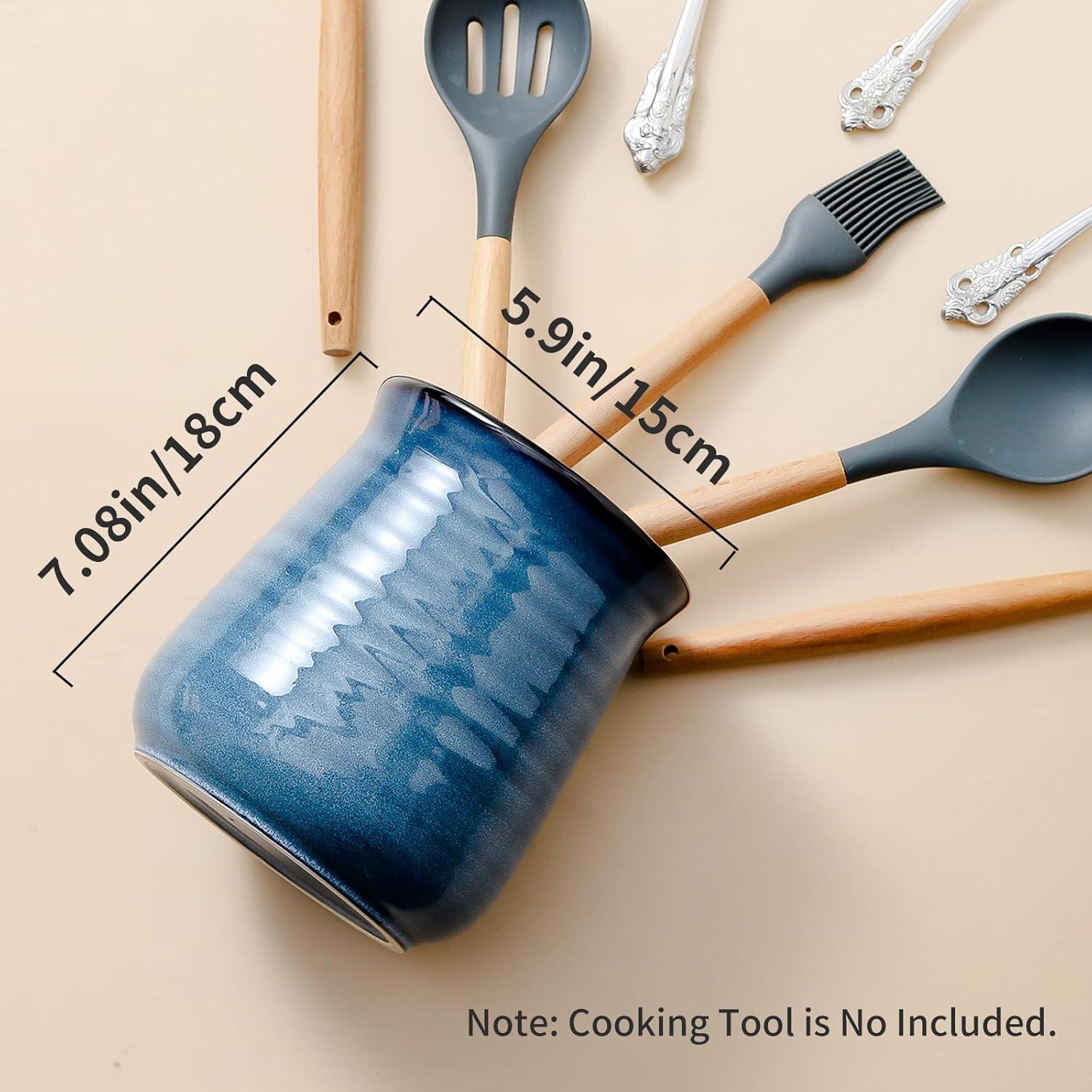 Blue Ceramic Rotating Utensil Holder Crock