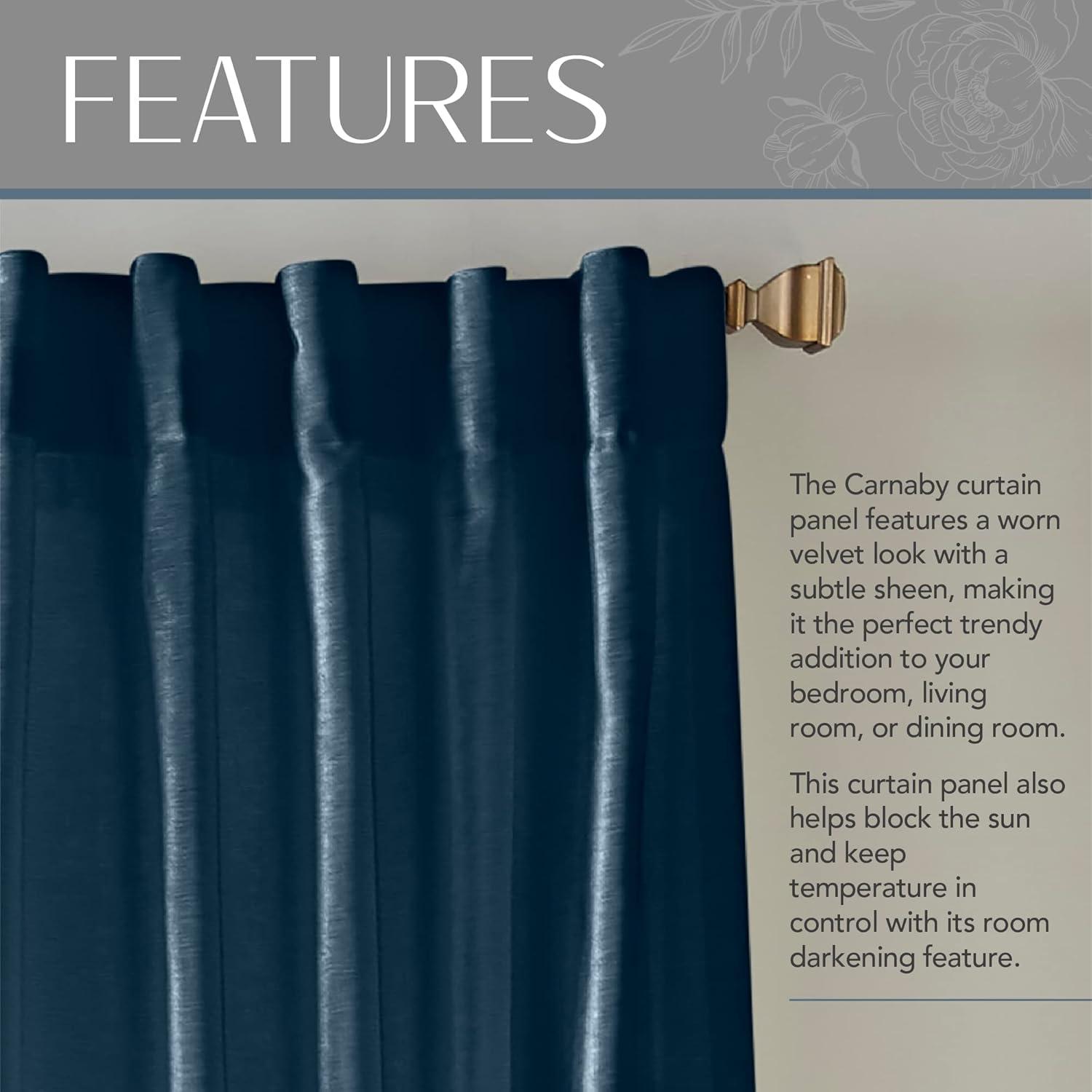 Distressed Denim Velvet 84" Room-Darkening Curtain Panel