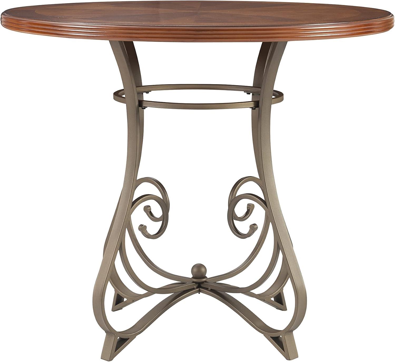 Linon Hamilton 42" Round Cherry Wood Dining Table Base in Matte Pewter & Bronze