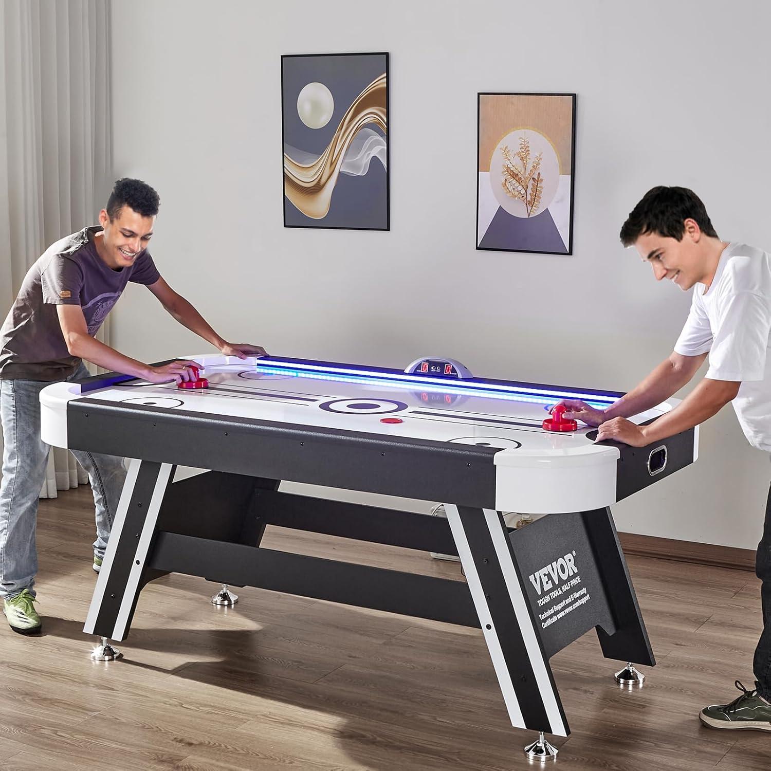 VEVOR 72" Air-Powered Hockey Table, Indoor LED Hockey Game Set with 2 Pucks, 2 Pushers, and Electronic Score System - Ideal for Kids, Adults, and Family Game Rooms