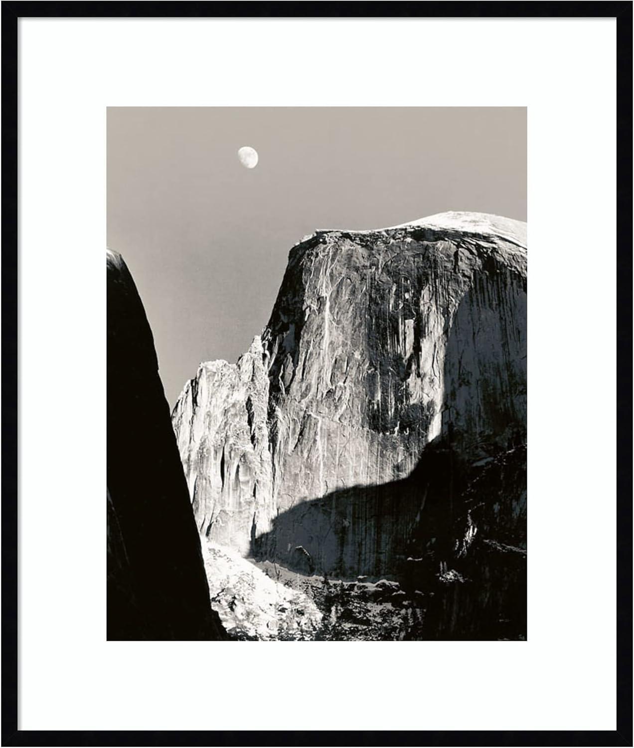 Moon Over Half Dome Black and White Framed Print