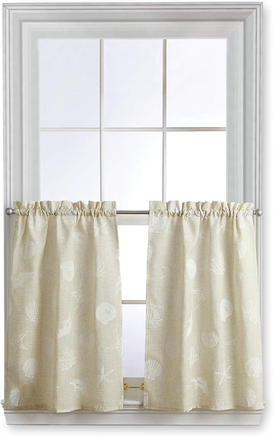 CHF Seashells 36" Tier Curtain, Pair, Printed, Linen, Adult