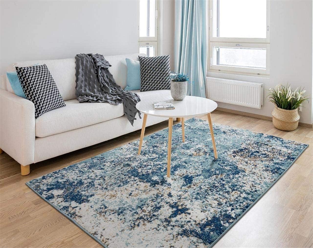 Abstract Splatter Blue and Gold 8' x 10' Synthetic Area Rug