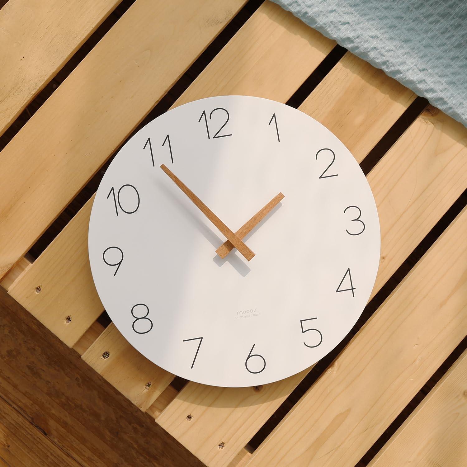 12" White and Wood Round Analog Wall Clock