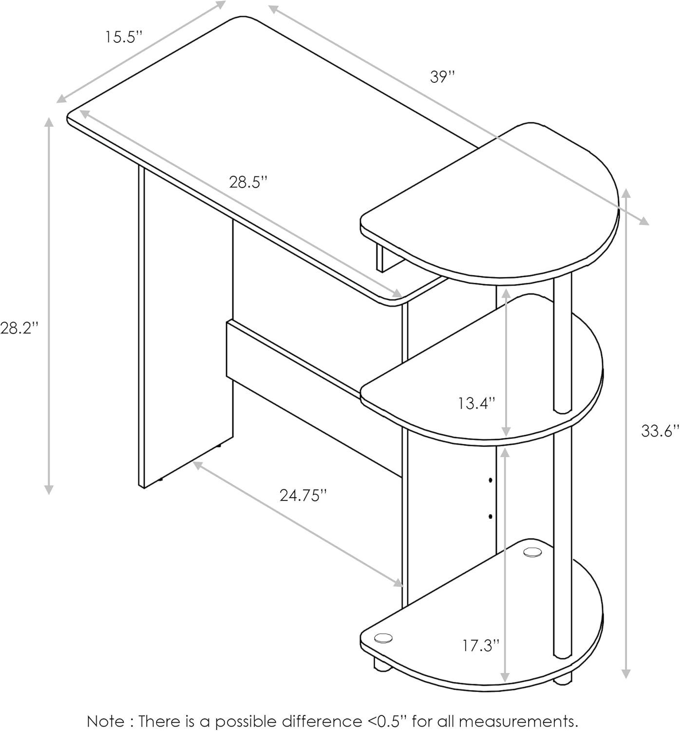 Furinno Modern Compact Computer Desk Writing Study Home Office Corner Desk with Storage Shelves,American/Black