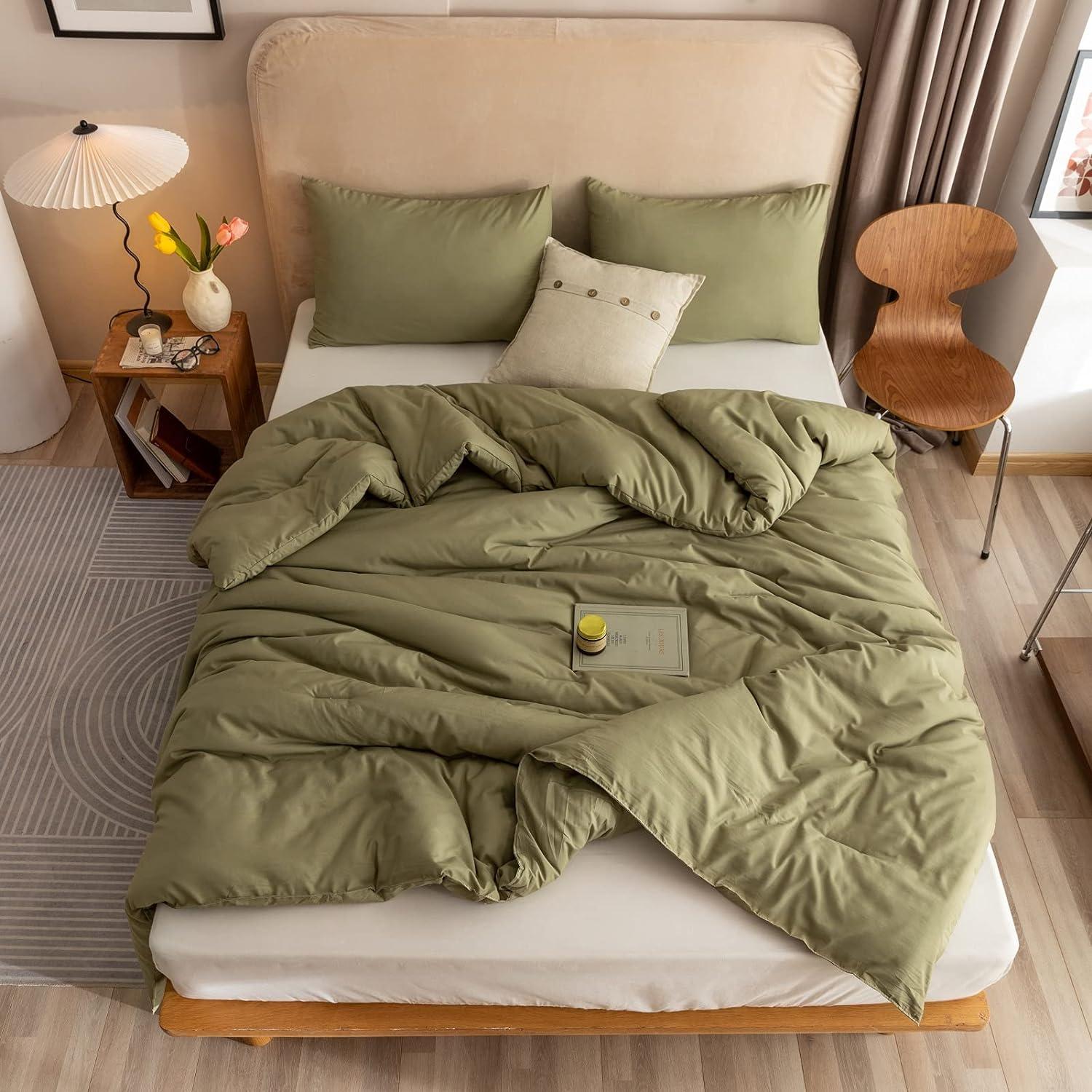 Olive Green Microfiber King Comforter Set with Pillowcases