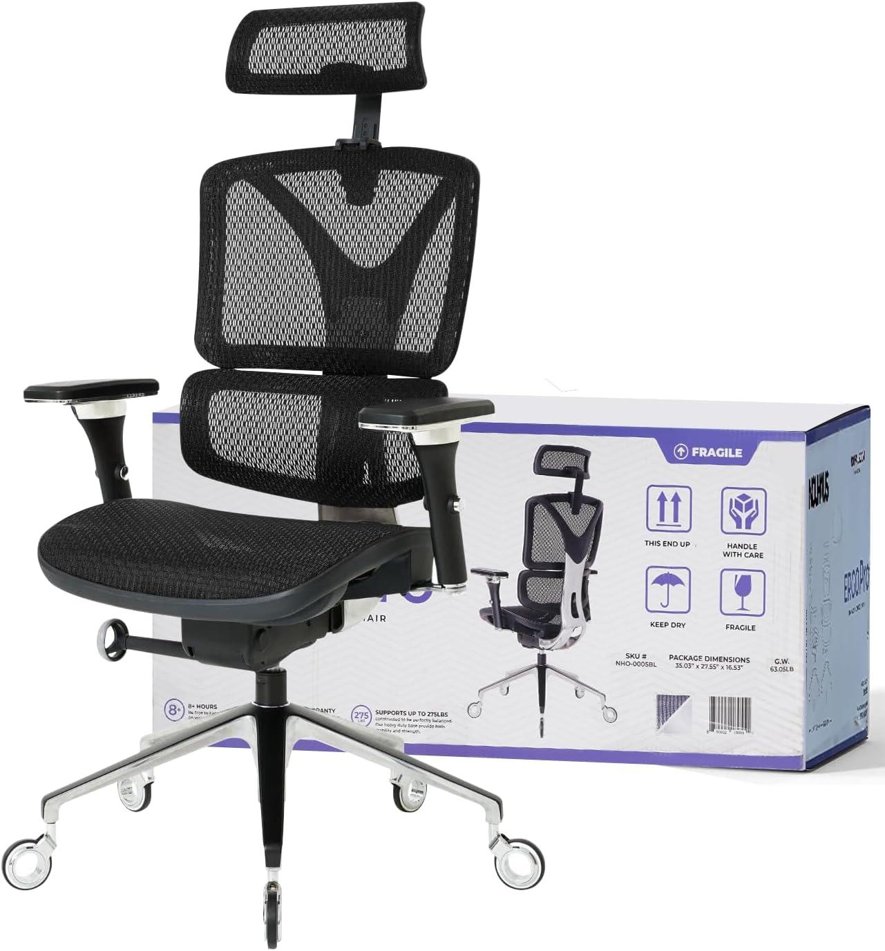 Nouhaus Inc Nouhaus Ergonomic Office Chair Lumbar Support Aluminum Alloy Backrest, Big and Tall Mesh Computer Desk Chair with Adjustable Headrest, 4D Armrest and Premium Wheels