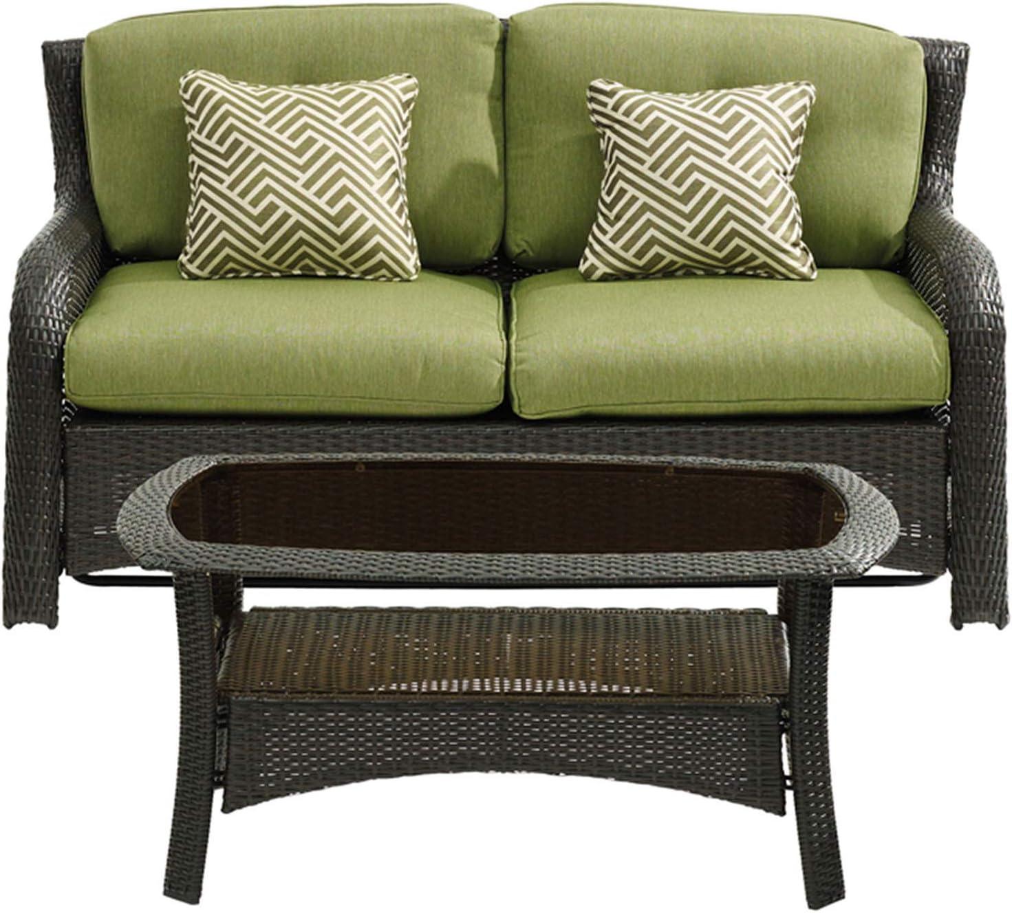 Hanover Strathmere 4-Piece Wicker and Steel Outdoor Conversation Set, Cilantro Green