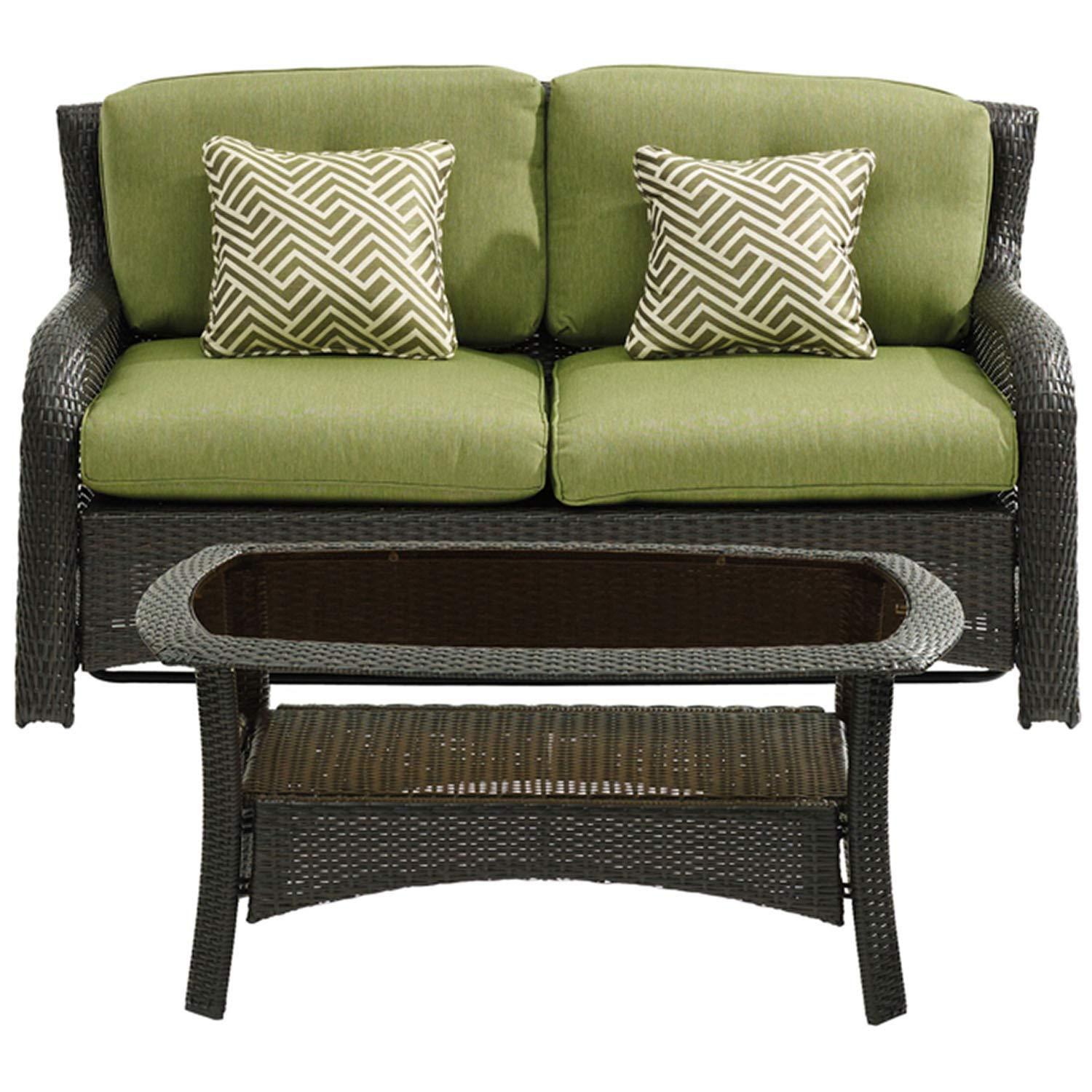 Hanover Strathmere 4-Piece Wicker and Steel Outdoor Conversation Set, Cilantro Green