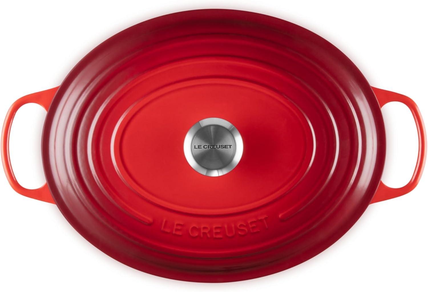 Cerise Red Enameled Cast Iron Oval Dutch Oven, 8 qt