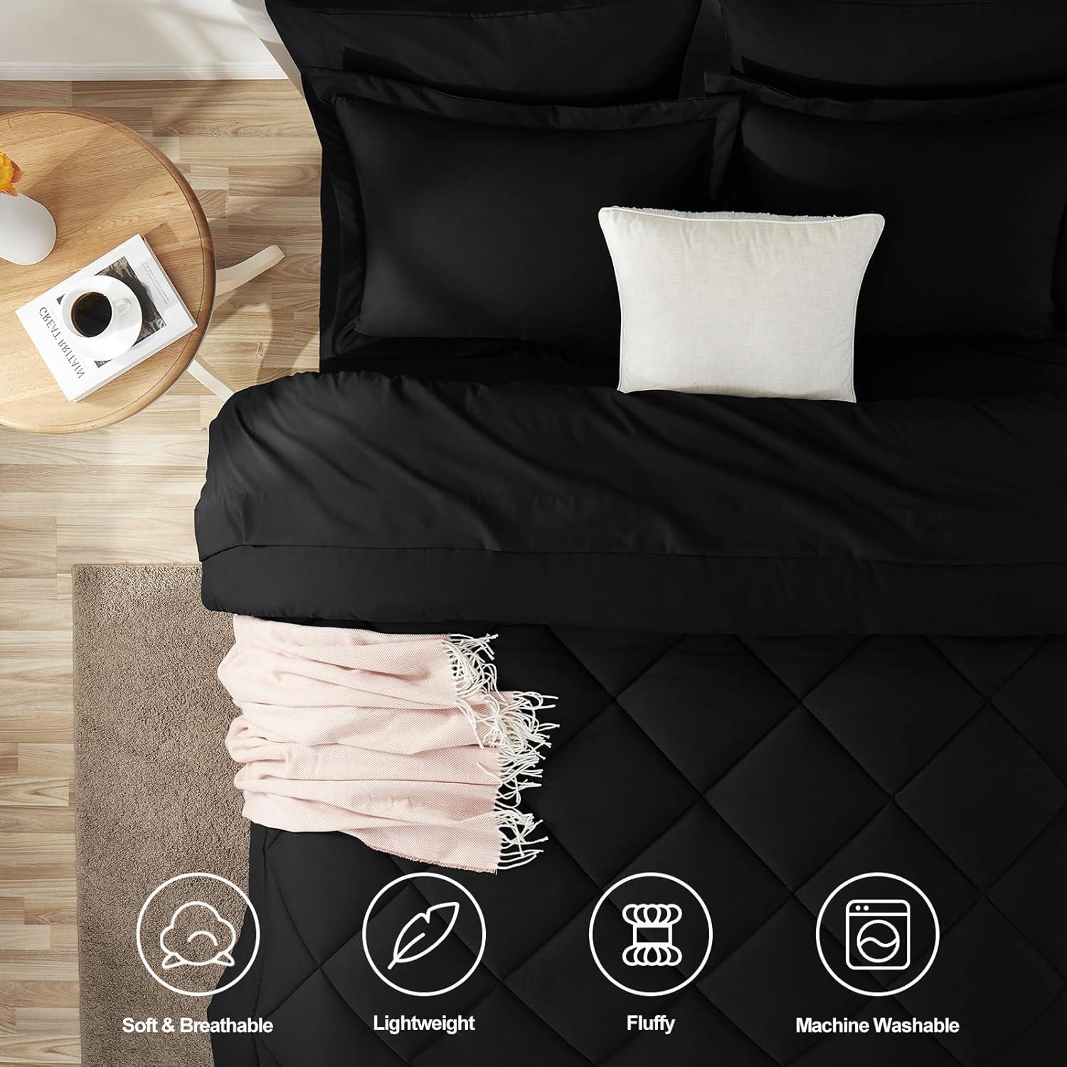 Bedsure 7-Pieces Black Comforter Bed-in-a-Bag, Queen