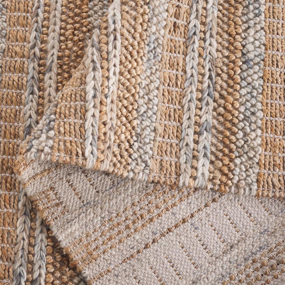 Natural Brown Striped Wool Cotton 6' x 9' Area Rug