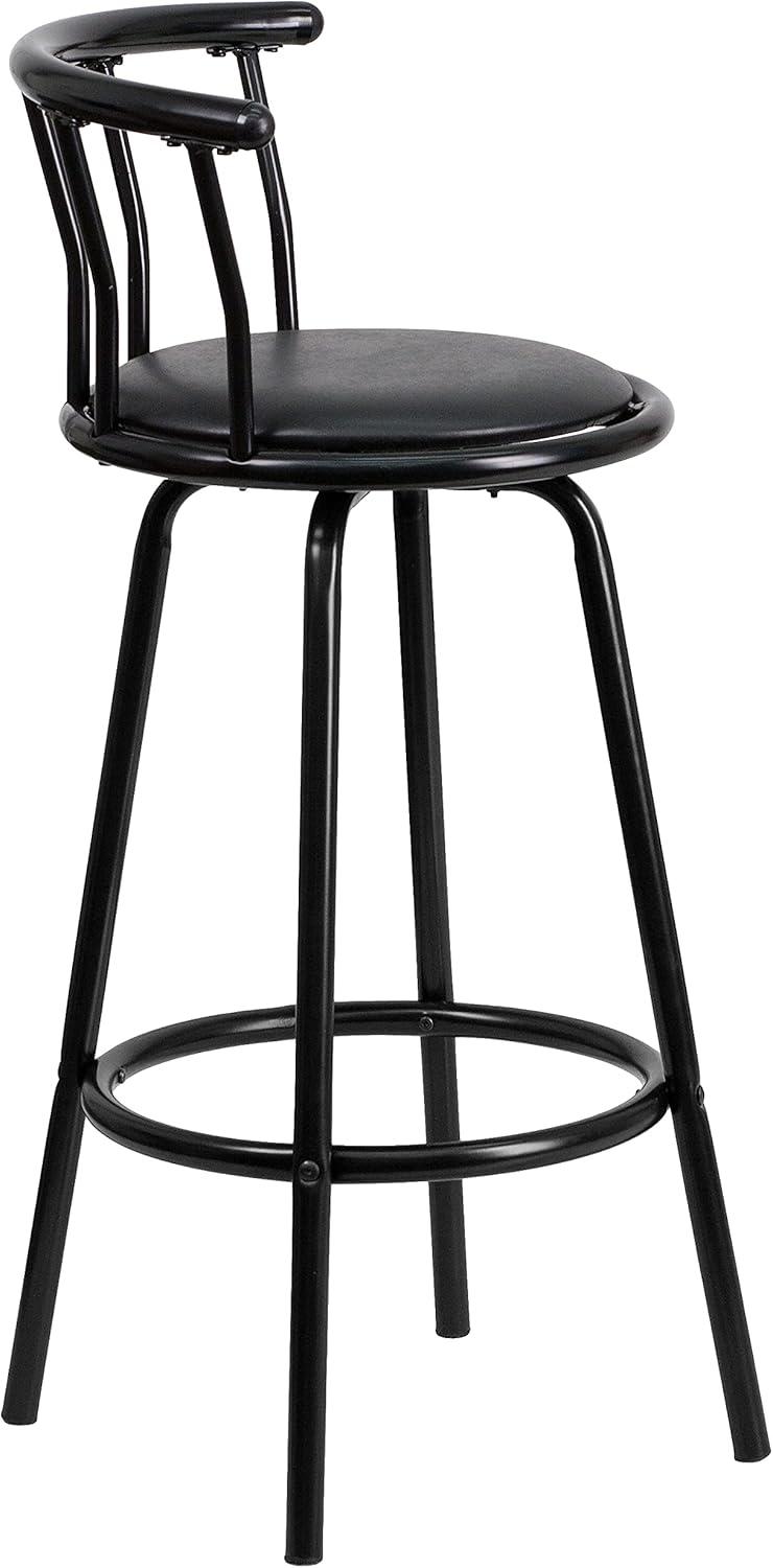Flash Furniture Crown Back Black Metal Barstool with Black Vinyl Swivel Seat