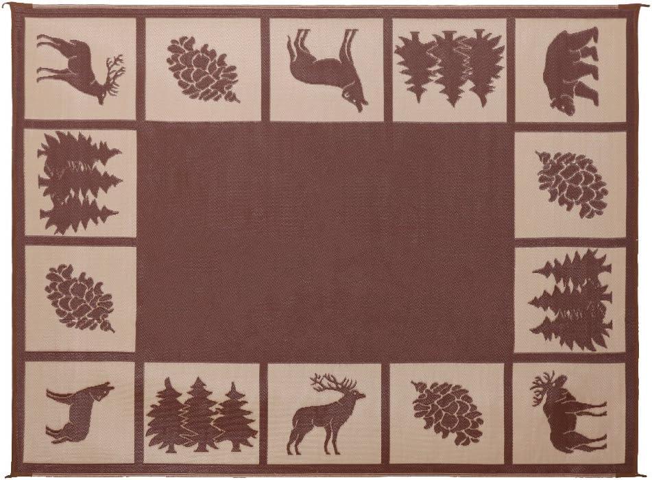 Stylish Camping 9-feet by 12-feet Reversible Mat, Plastic Straw Rug, Large Floor Mat for Outdoors, RV, Patio, Backyard, Picnic, Beach, Camping - Hunter Mat (Brown/Beige) Brown/Beige 9'x12'