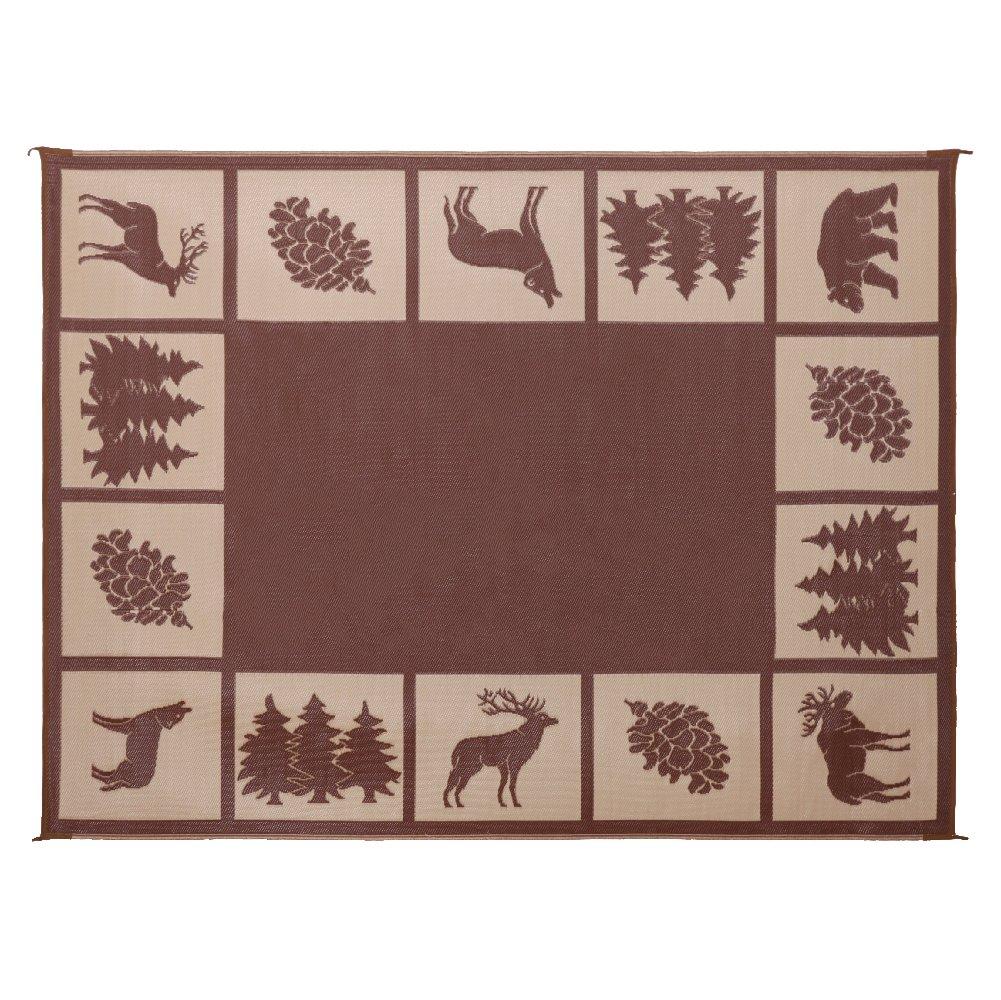 Stylish Camping 9-feet by 12-feet Reversible Mat, Plastic Straw Rug, Large Floor Mat for Outdoors, RV, Patio, Backyard, Picnic, Beach, Camping - Hunter Mat (Brown/Beige) Brown/Beige 9'x12'