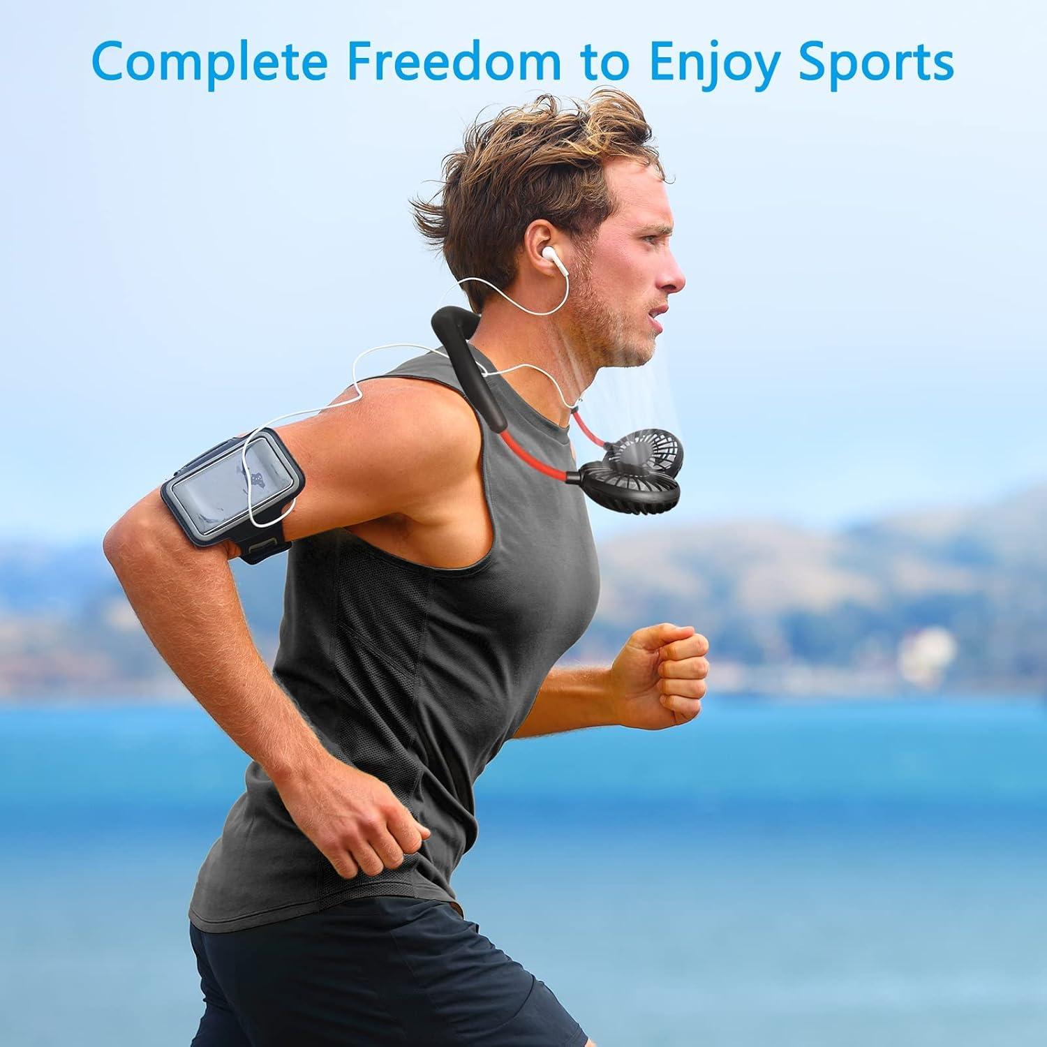 Portable Neck Fan, Hand Free Personal Mini Fans USB Rechargeable,360 Degree Free Rotation for Traveling, Sports, Office, Reading (3 Speed Adjustable, Headphone Design) Wearable Neckband Cooler (Black)