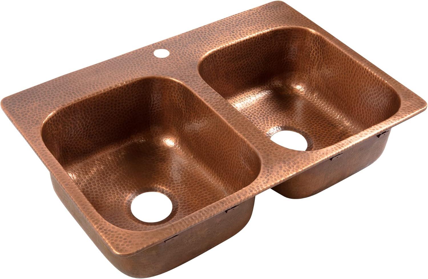 Angelico Copper 33" Double Bowl Drop-In Kitchen Sink