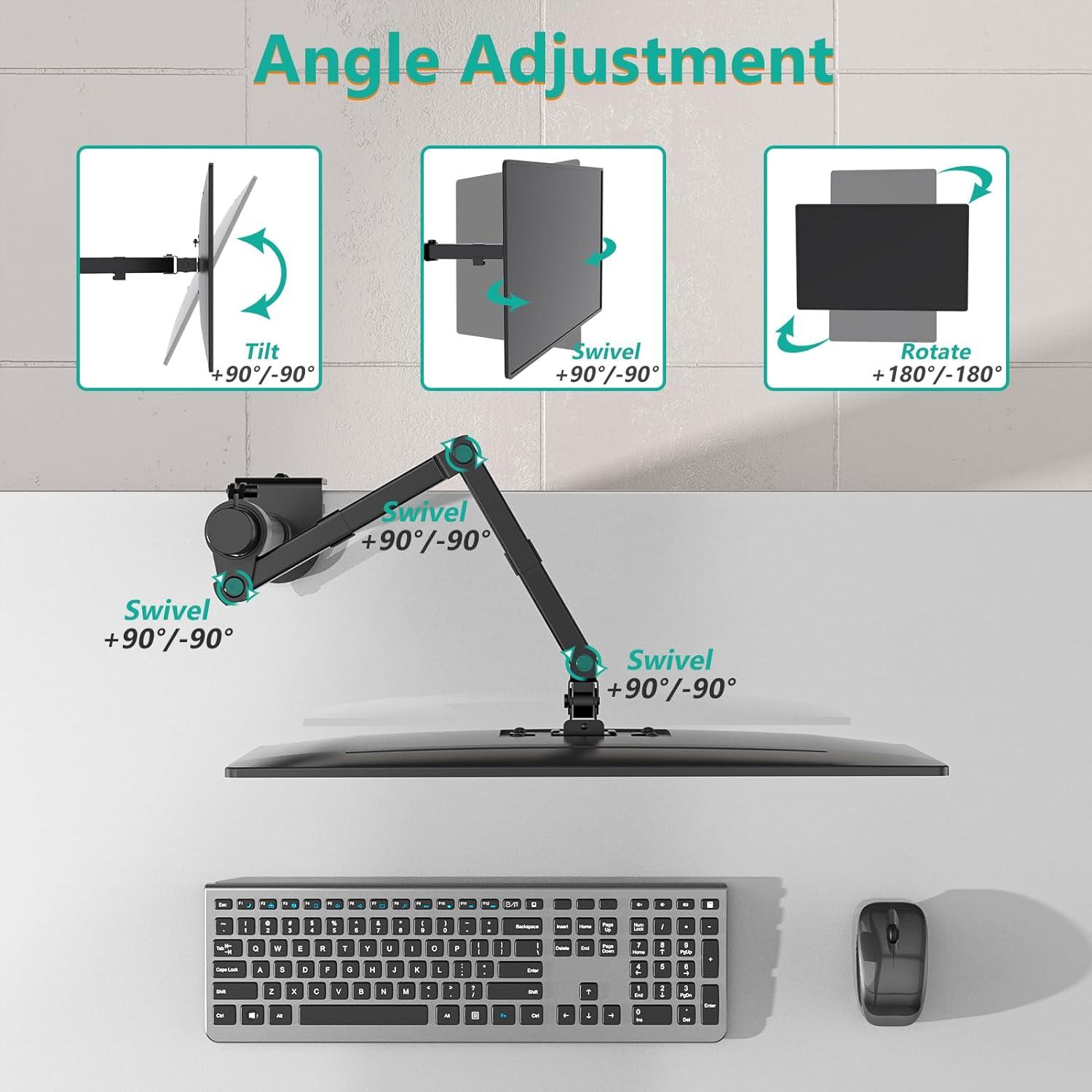 Black Adjustable Single Monitor Desk Mount with Riser