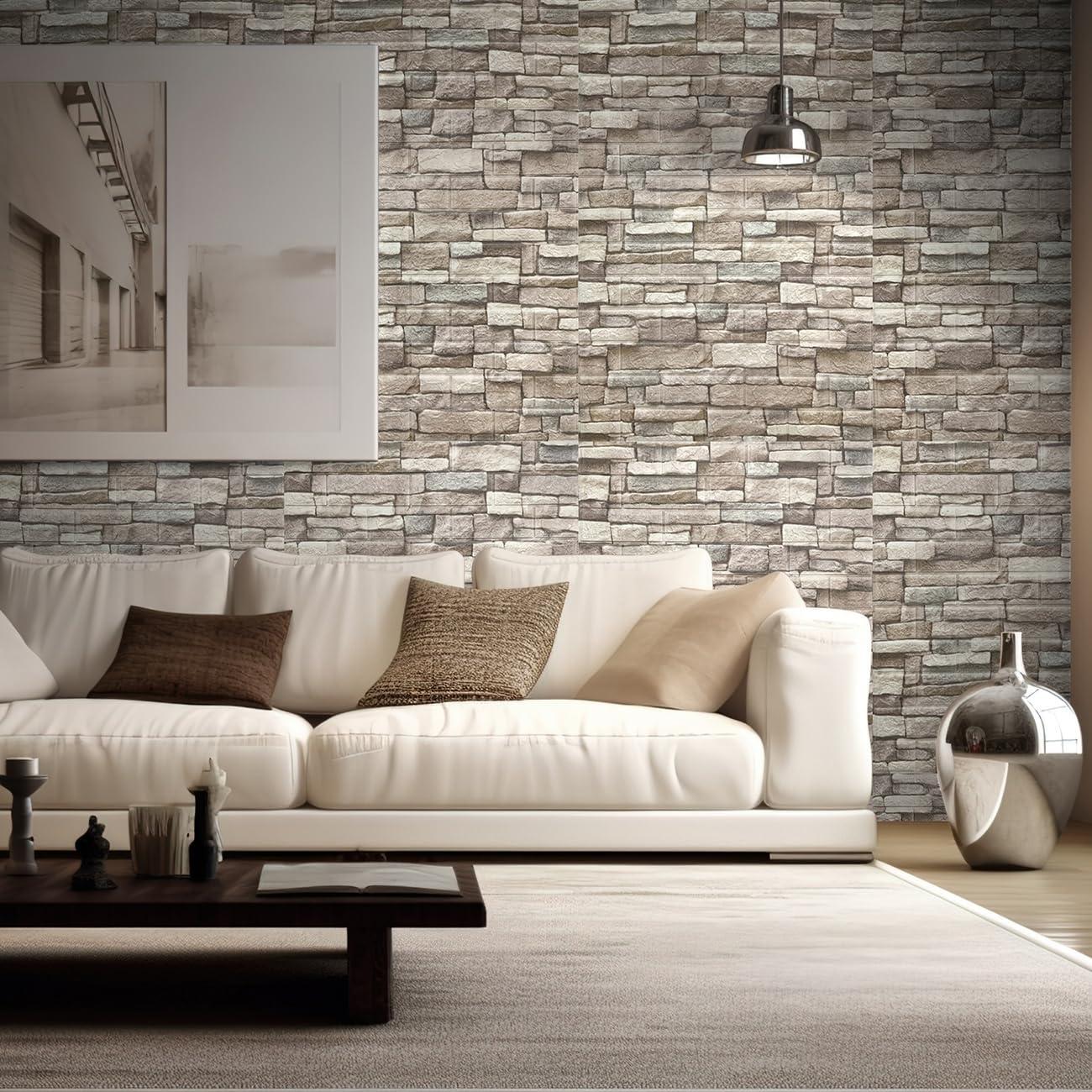 20-Piece Beige and Gray Faux Brick Peel and Stick Wall Panels